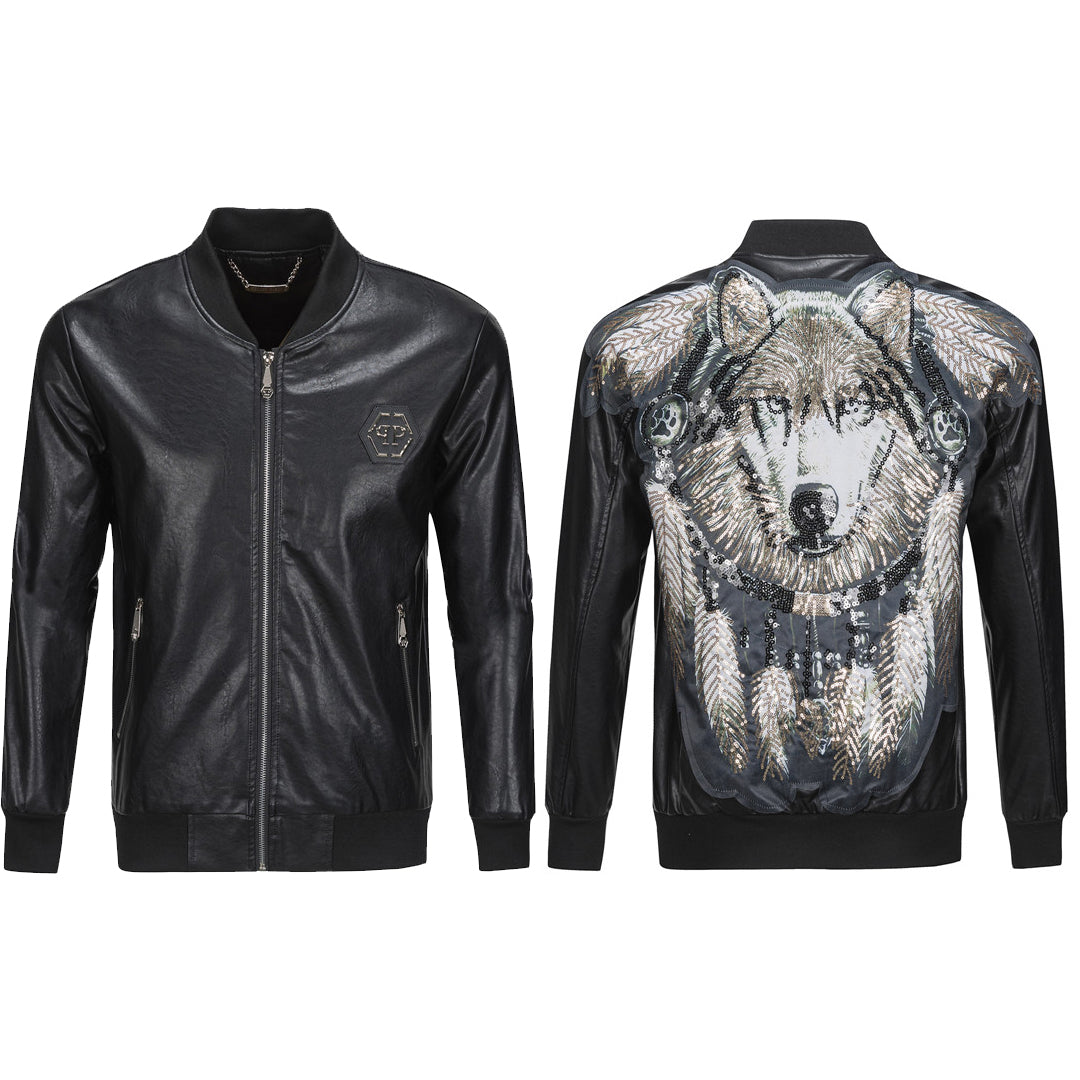New- Printed Genuine leather Jacket