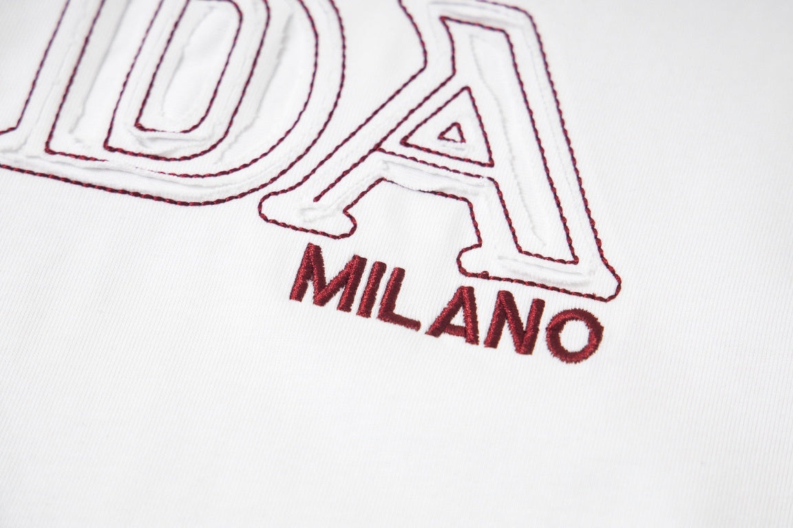 Prada Milano T-Shirt with Red Embroidered Logo