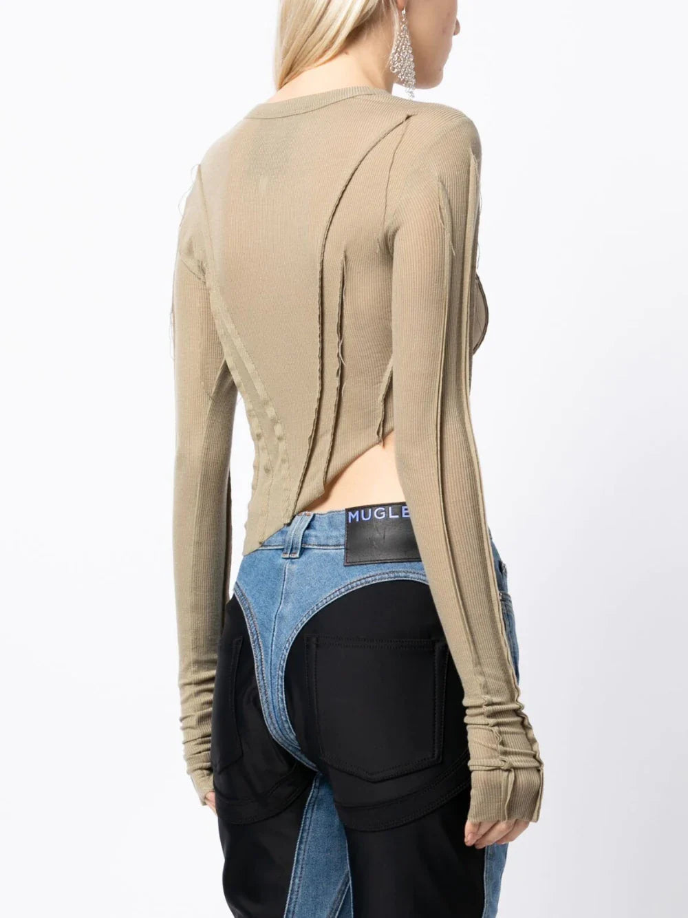 SAMI MIRO VINTAGE Asymmetric Long Sleeve T-Shirt Taupe