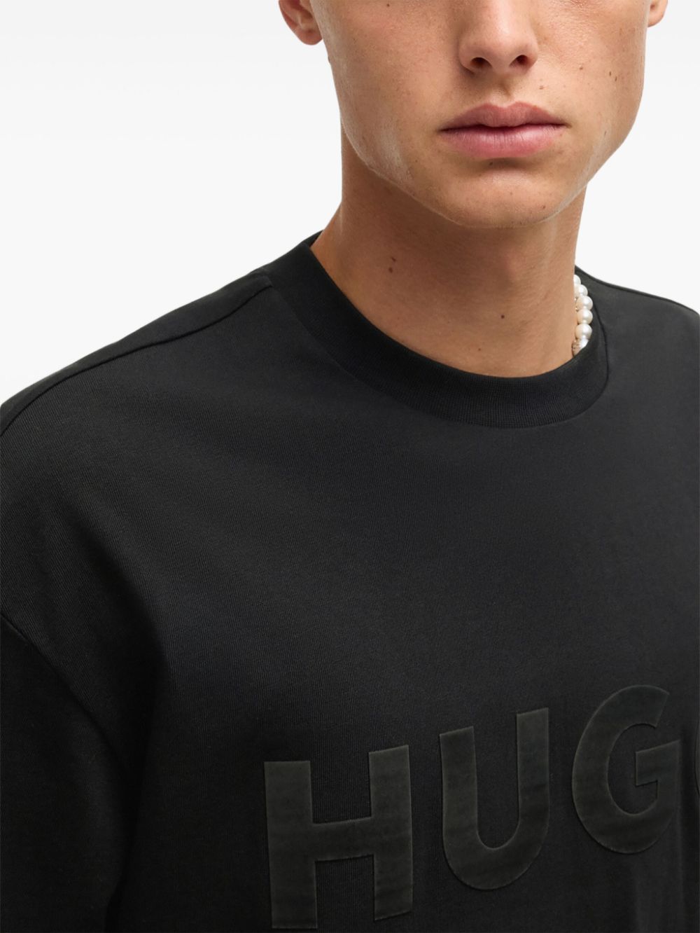 HUGO Dinkee Logo Print Cotton Oversized-Fit T-Shirt Black