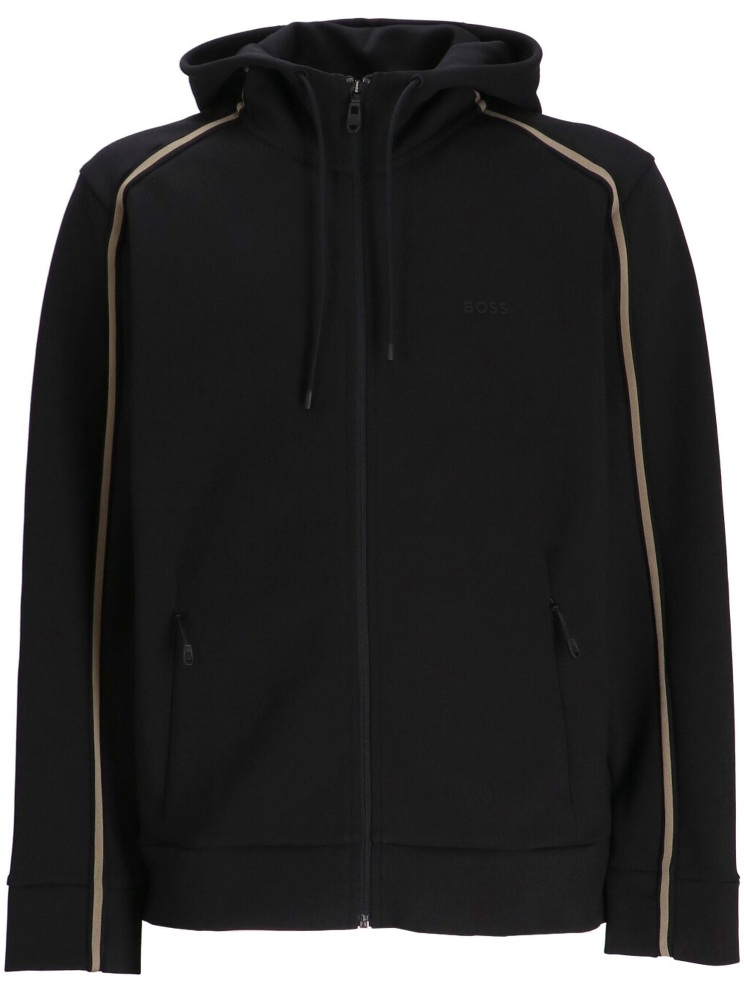BOSS Logo Drawstring Tape Embellished Zip Hoodie Black