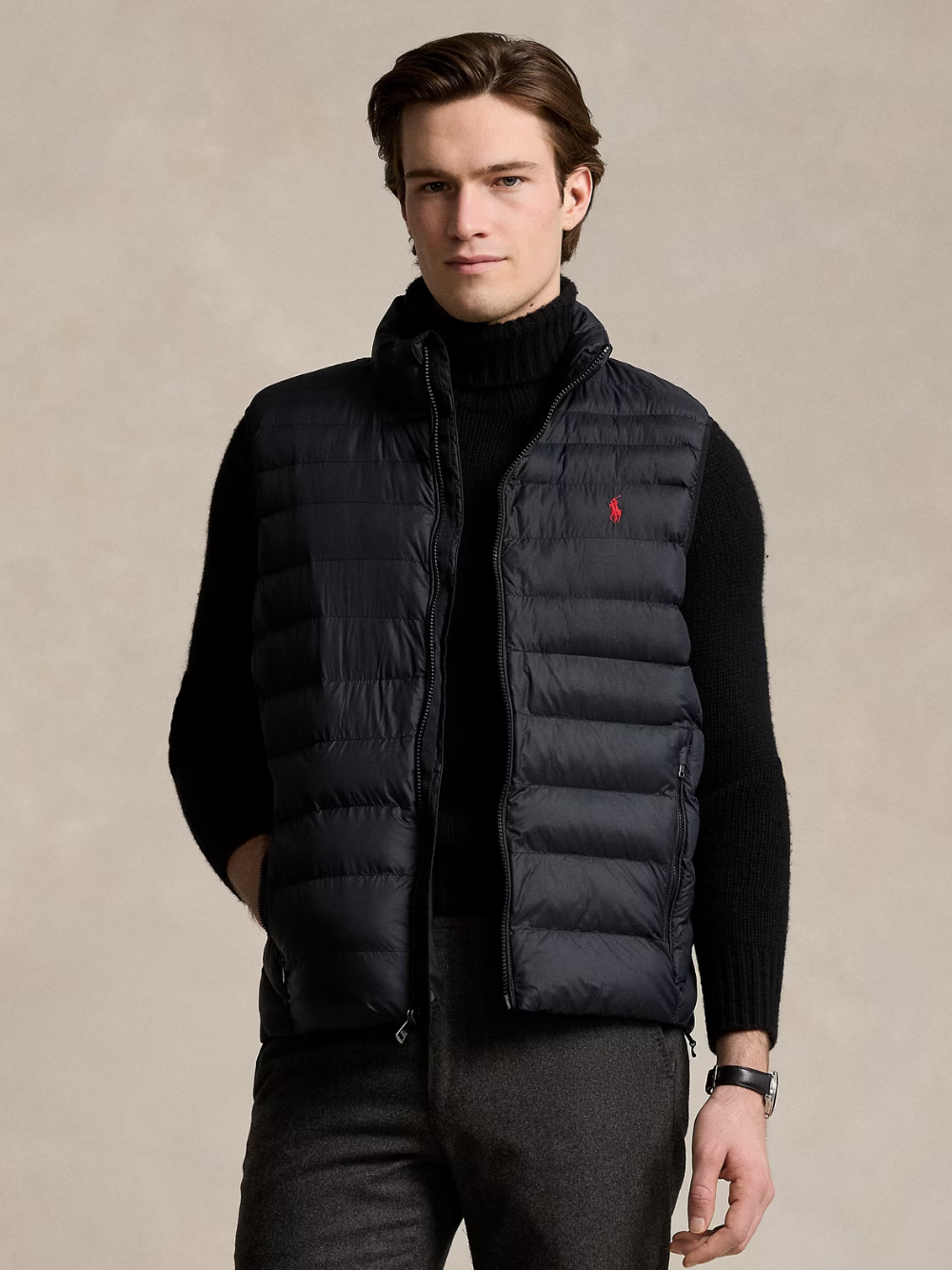 RALPH LAUREN Logo Patch Embroidered Terra Padded Zipped Gilet Black