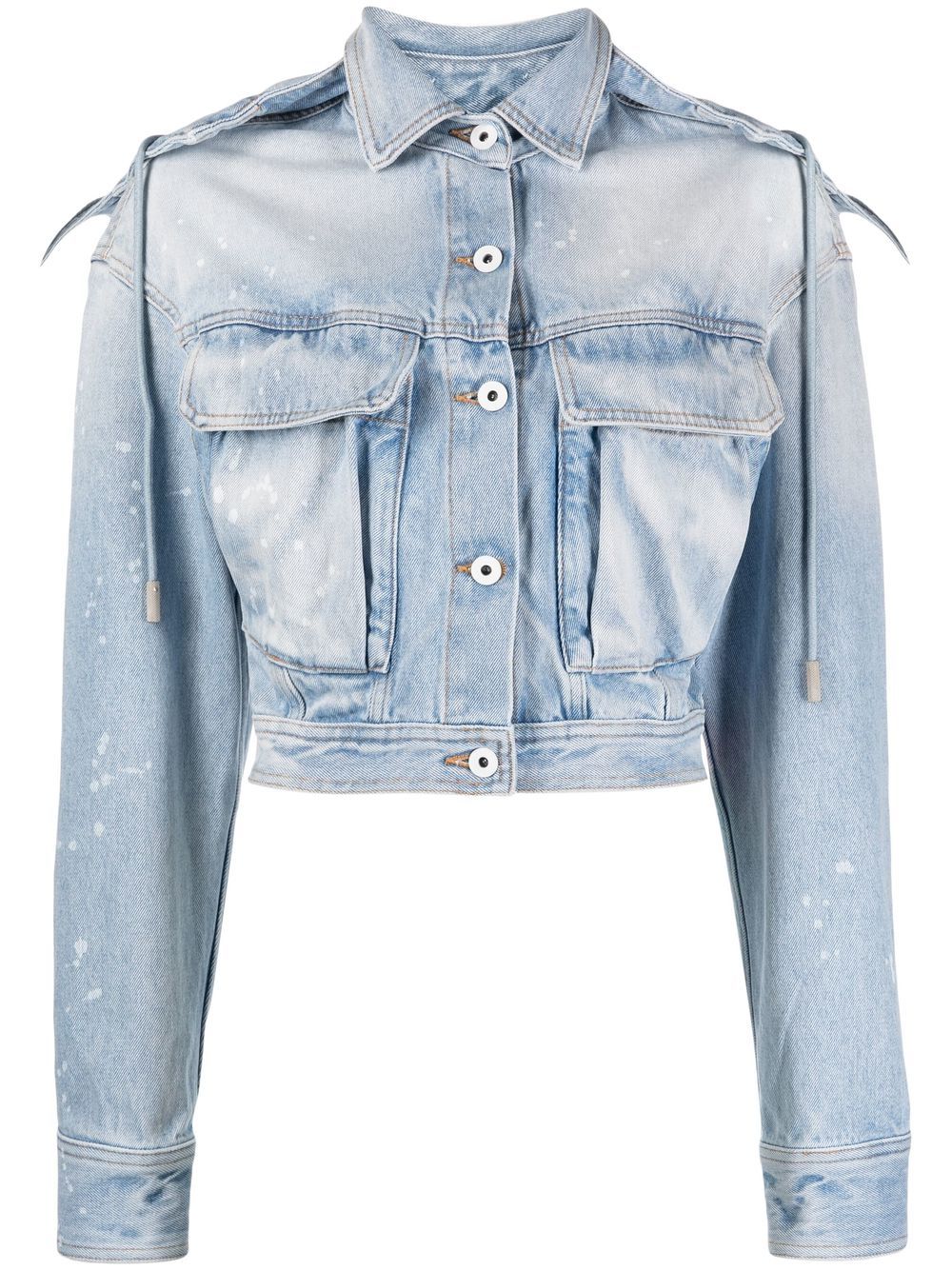 OFF-WHITE WOMEN Toybox Painted Hooded Denim Jacket Light Blue/White