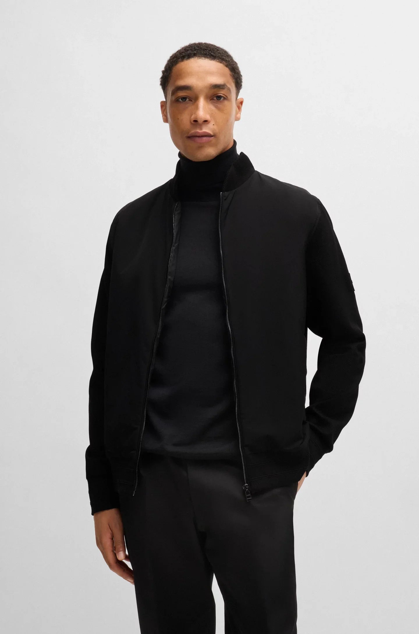BOSS Hybrid Zip-Up Jacket With Padded Panel Black