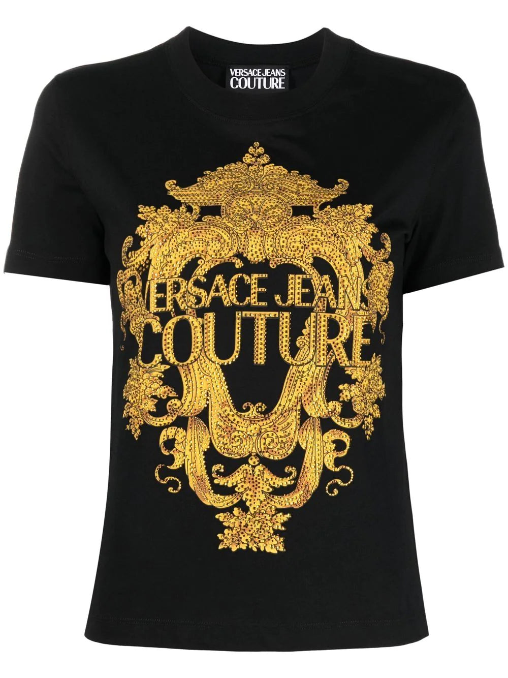 VERSACE WOMEN Baroque Crystal Logo T-Shirt Black