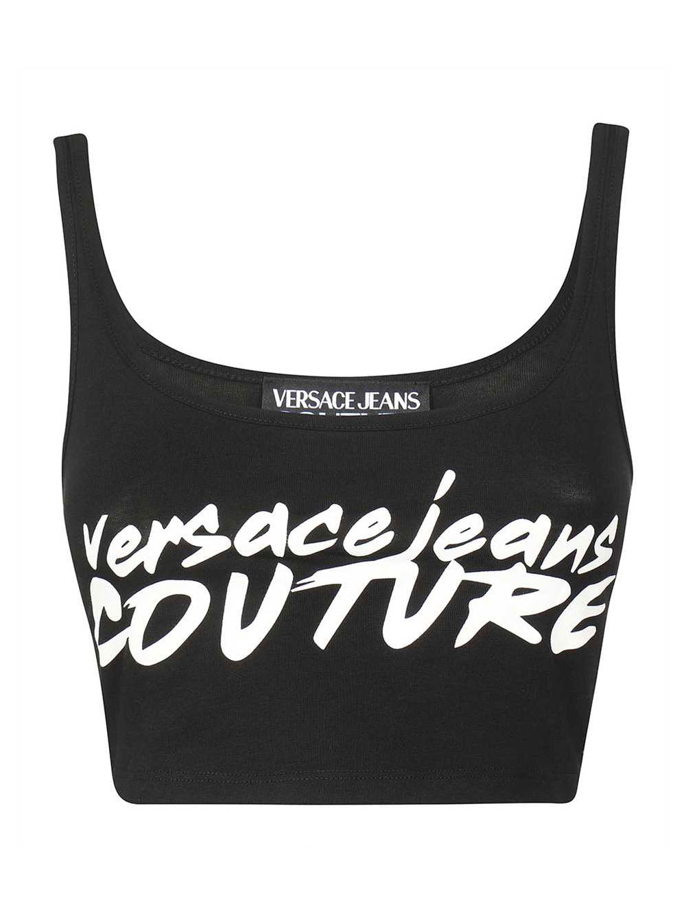 VERSACE WOMEN Logo Printed Crop Top Black/White