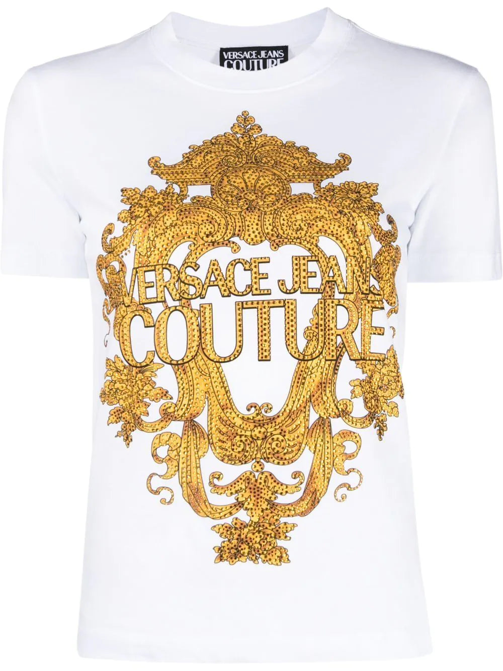 VERSACE WOMEN Baroque Crystal Logo T-Shirt White