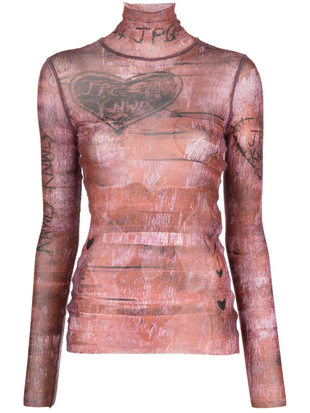 JEAN PAUL GAULTIER WOMEN High Neck Long Sleeves Printed Top Brown