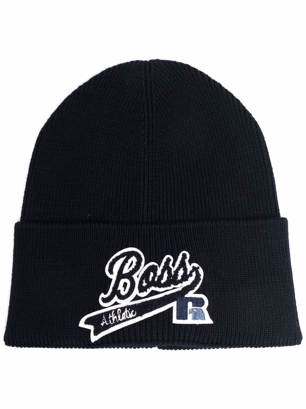 BOSS X RUSSELL ATHLETIC Patch-detail wool-blend beanie Navy