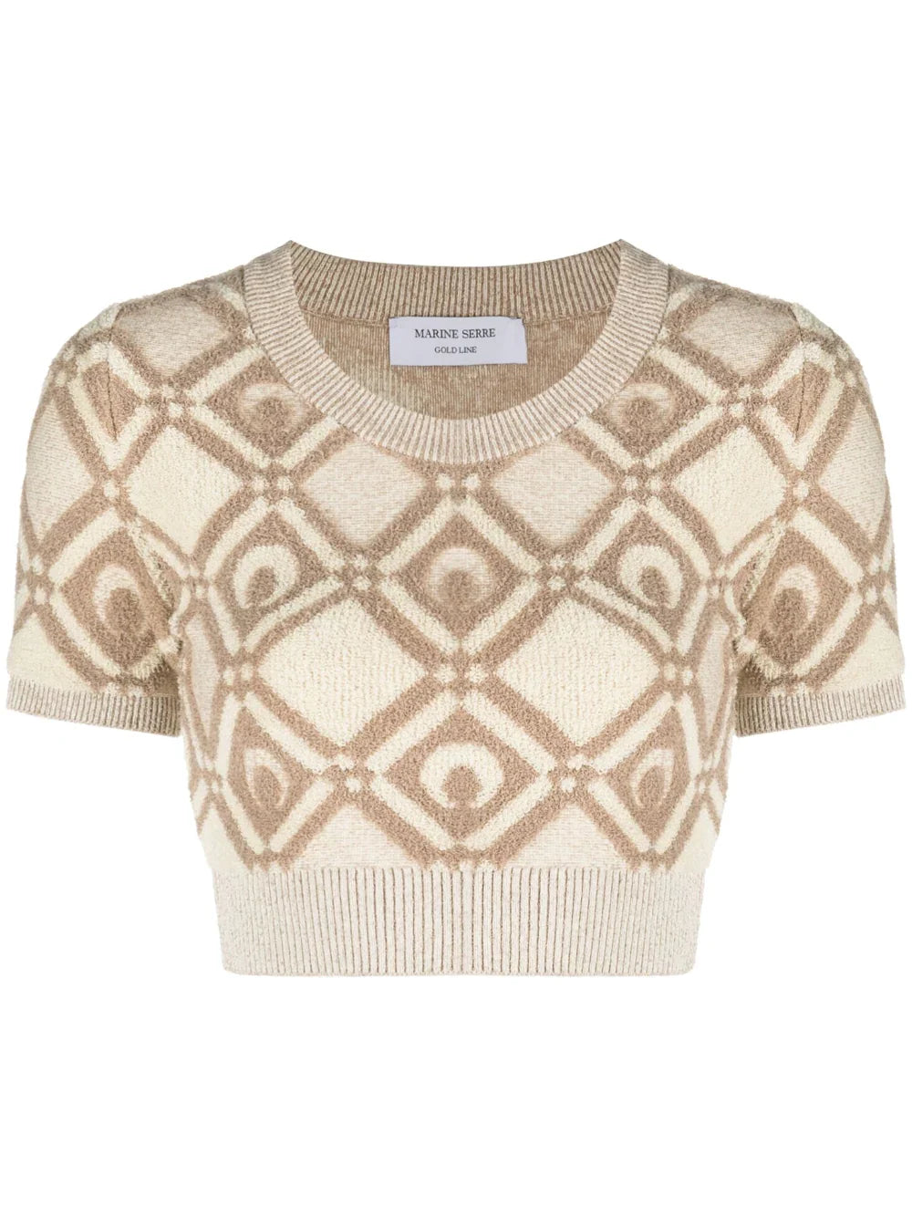 MARINE SERRE WOMEN Chunky Jacquard Knitted Crop Top Beige
