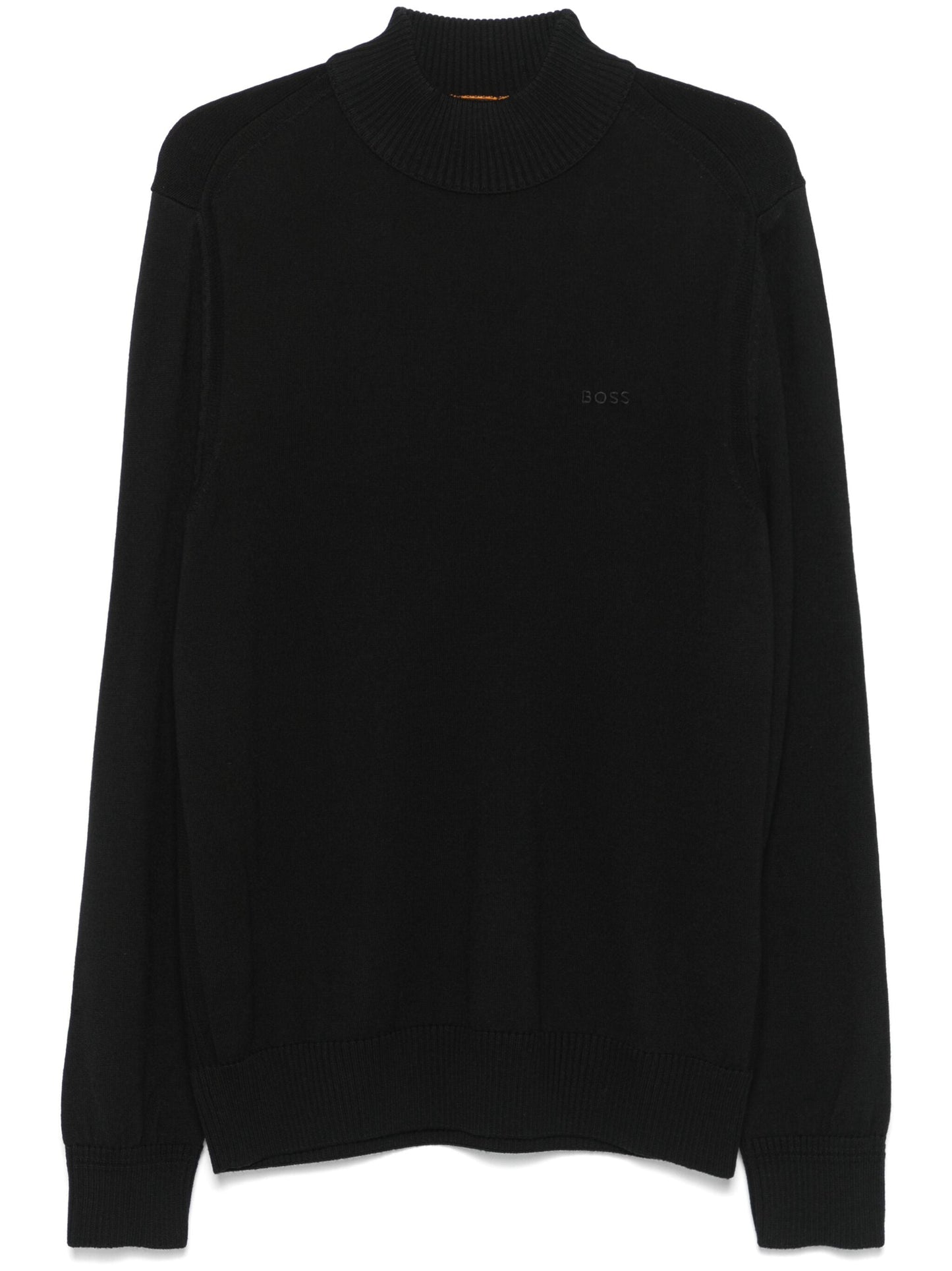 BOSS Logo Embroidered Wool Blend Turtle Neck Sweater Black