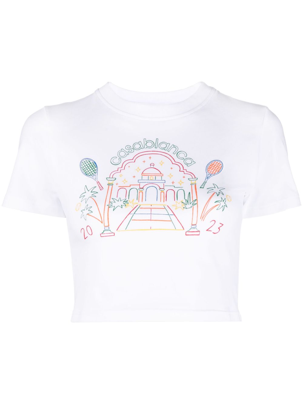 CASABLANCA WOMEN Rainbow Crayon Temple Screen Printed Crop T-Shirt White/Multicolour