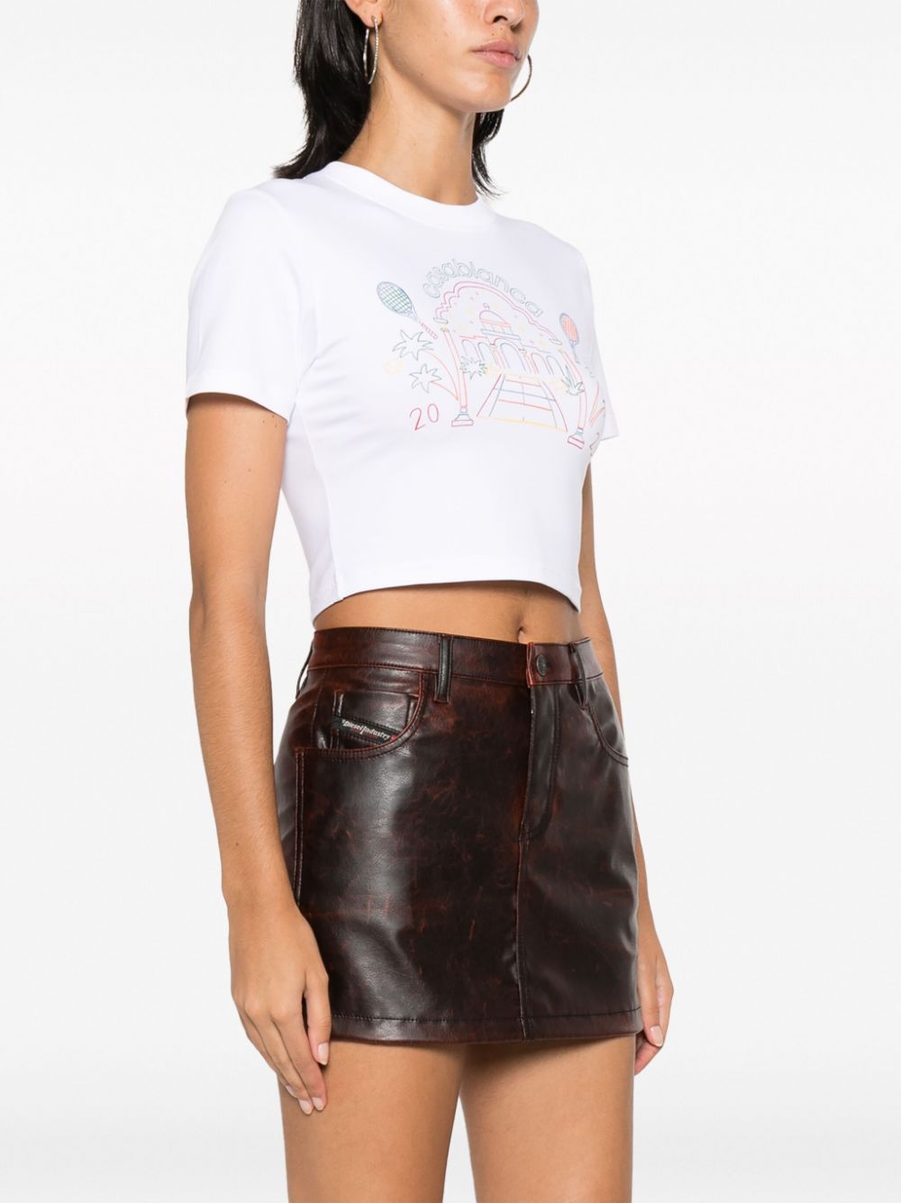 CASABLANCA WOMEN Rainbow Crayon Temple Screen Printed Crop T-Shirt White/Multicolour