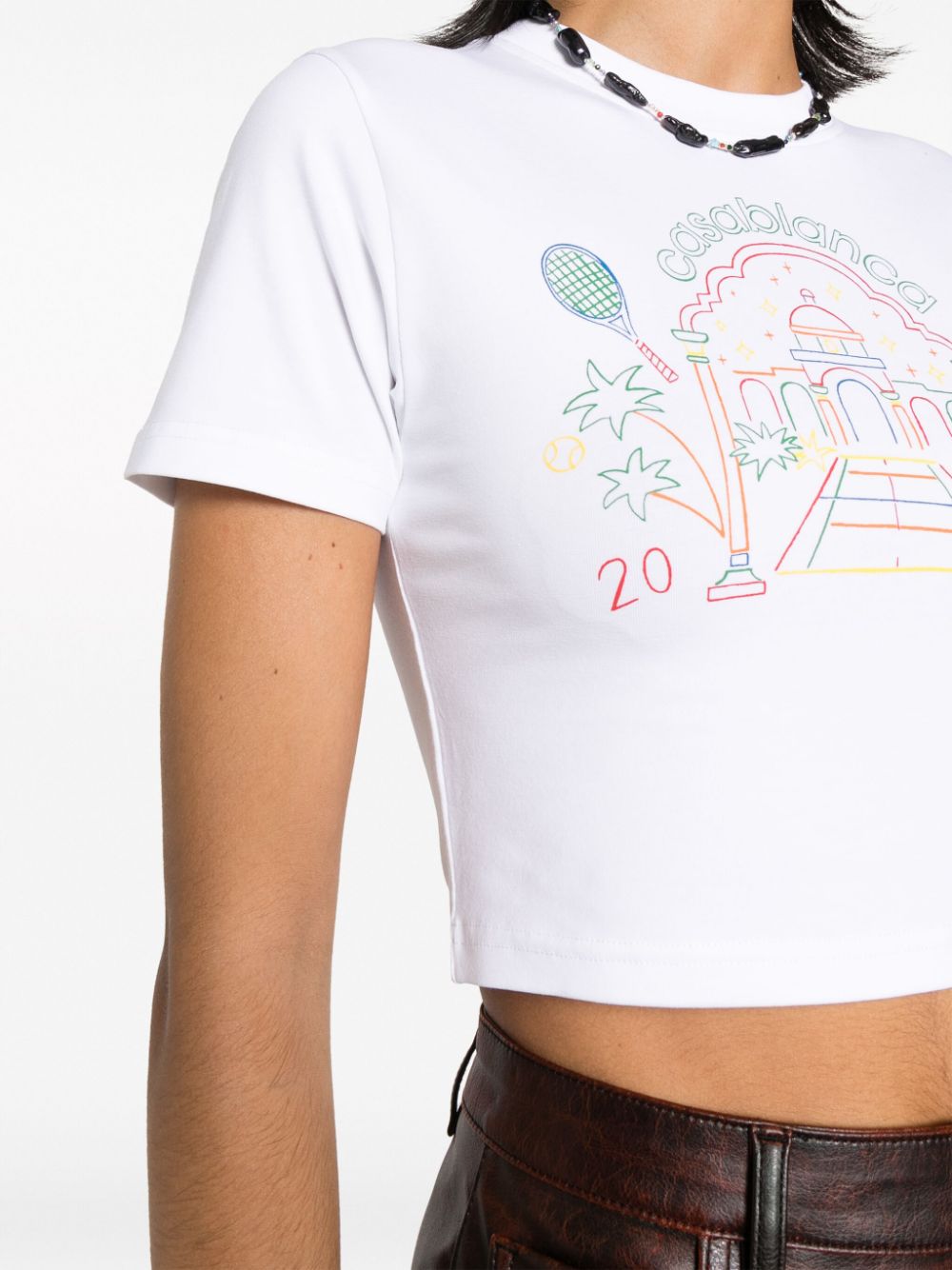 CASABLANCA WOMEN Rainbow Crayon Temple Screen Printed Crop T-Shirt White/Multicolour