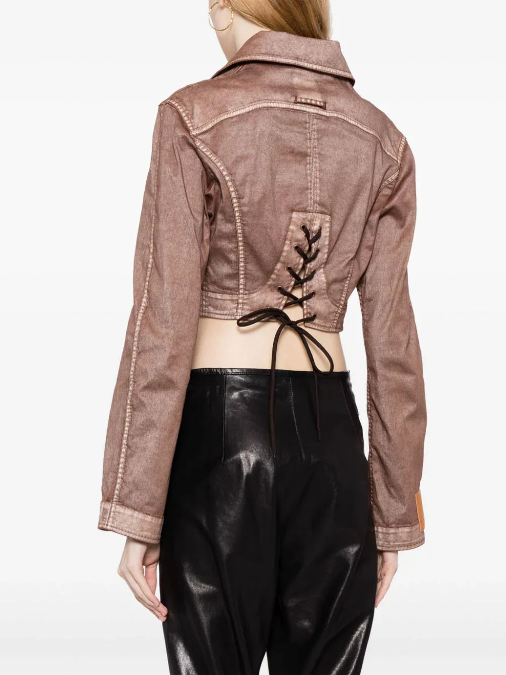 JEAN PAUL GAULTIER WOMEN Topstitched Laced Up Jacket Brown Ecru