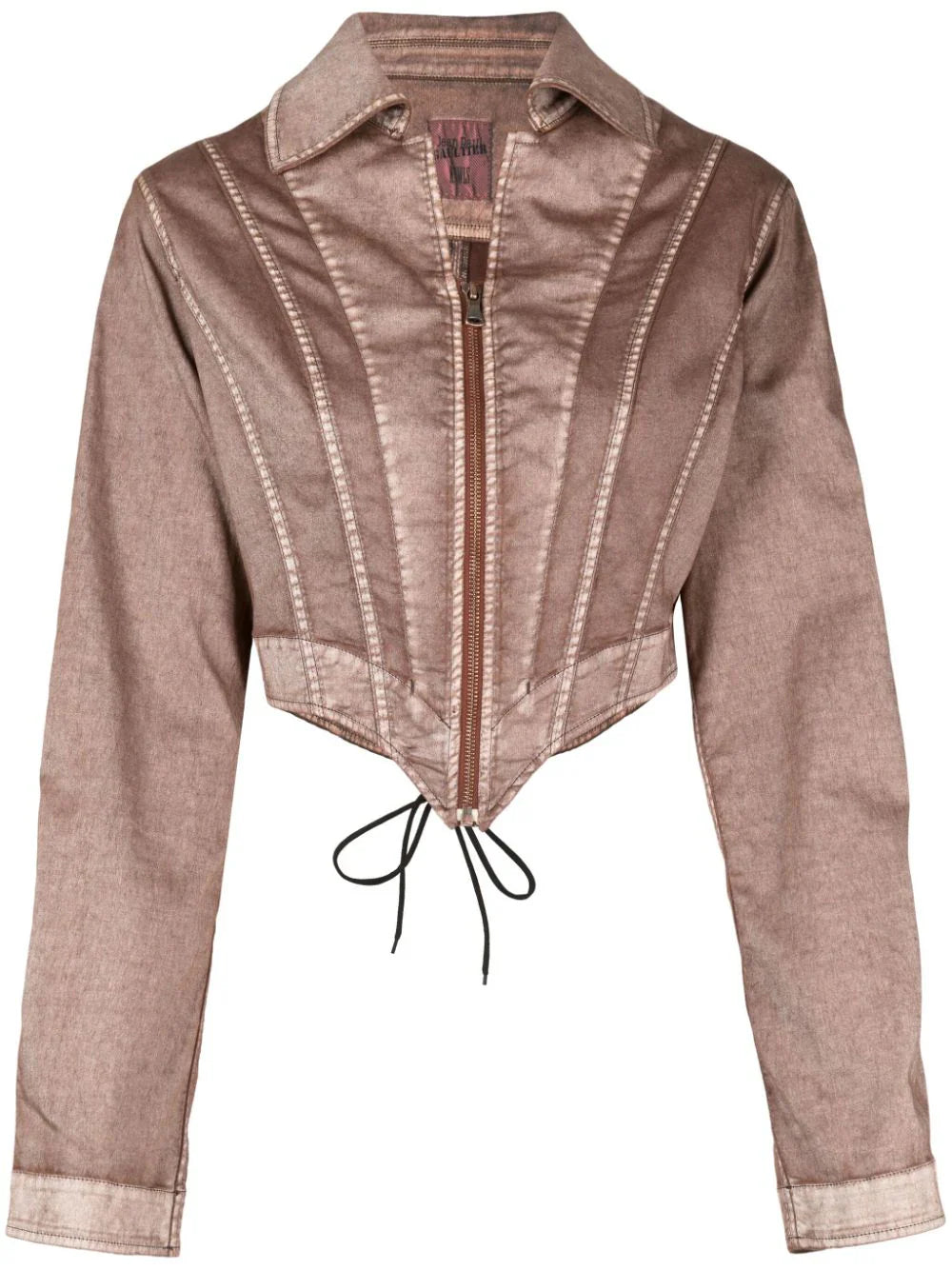 JEAN PAUL GAULTIER WOMEN Topstitched Laced Up Jacket Brown Ecru