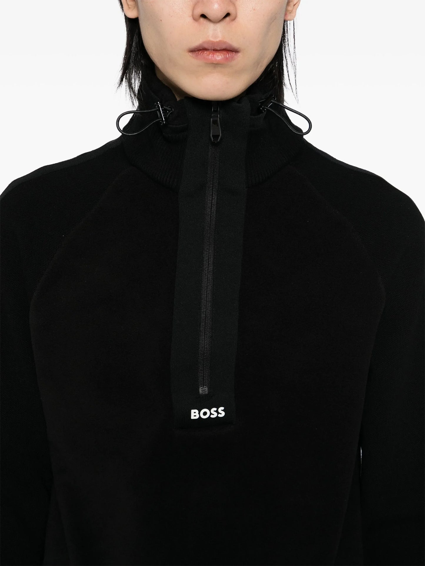 BOSS Zartic Logo Quarter Zip Jacket Black