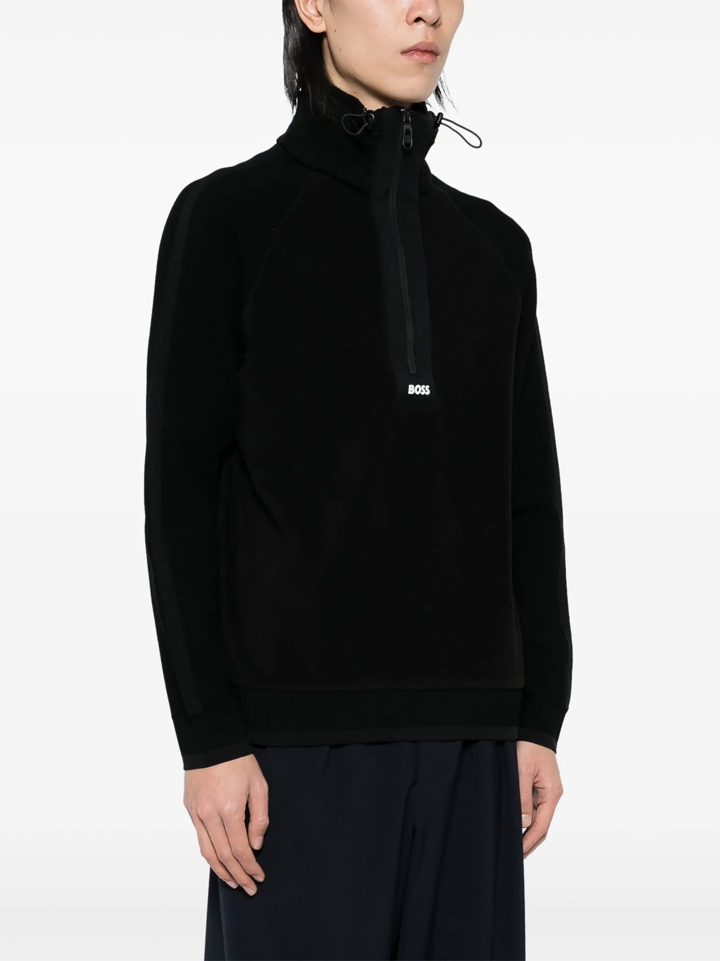 BOSS Zartic Logo Quarter Zip Jacket Black