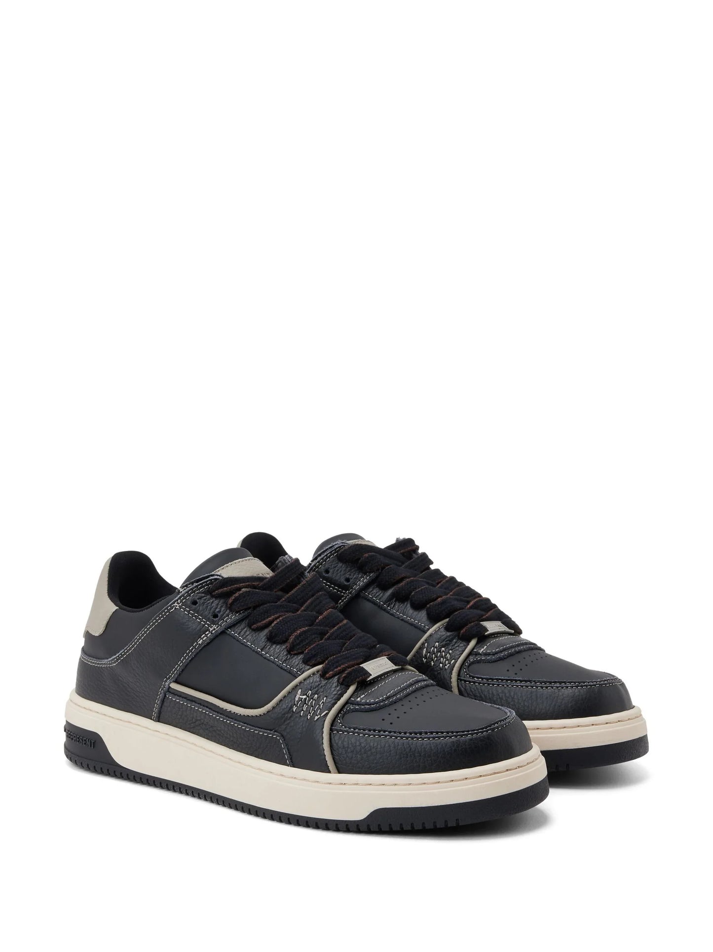 REPRESENT Apex Low-Top Leather Sneakers Black/Washed Taupe