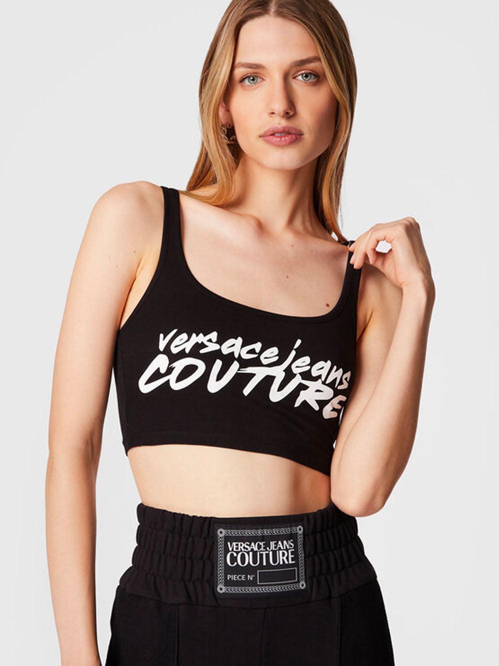 VERSACE WOMEN Logo Printed Crop Top Black/White