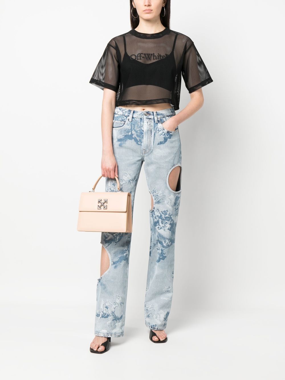 OFF-WHITE WOMEN Bookish Mesh Crop Tee Black