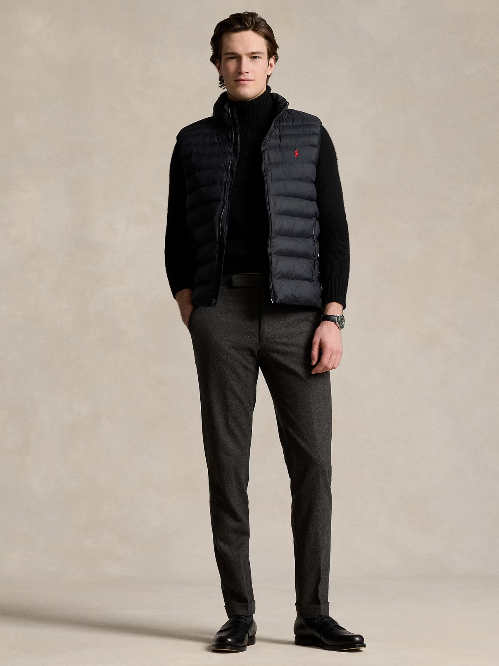 RALPH LAUREN Logo Patch Embroidered Terra Padded Zipped Gilet Black