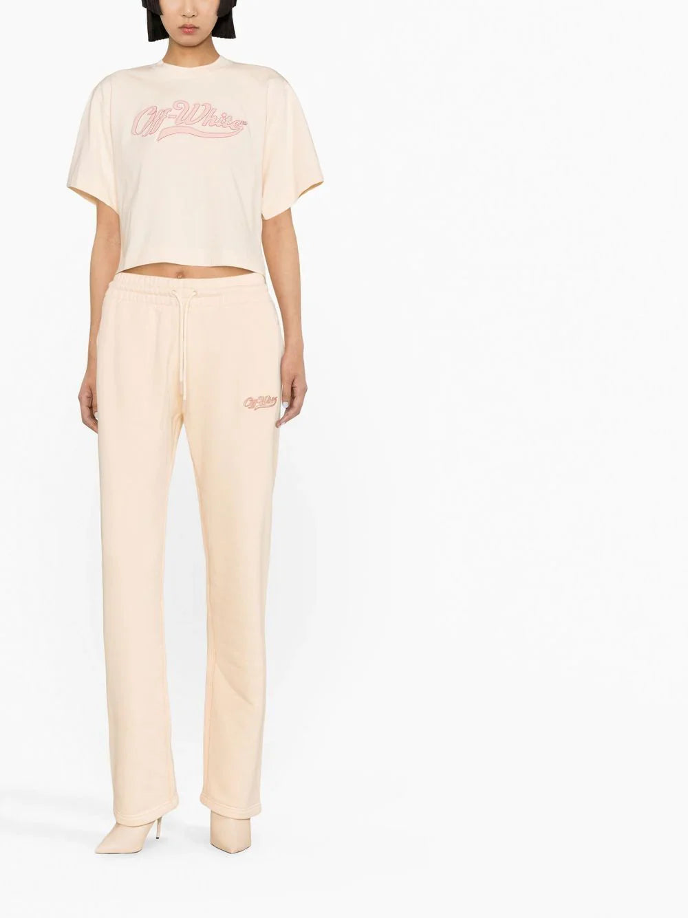 OFF-WHITE WOMEN Baseball Embroidered Crop T-Shirt Nude