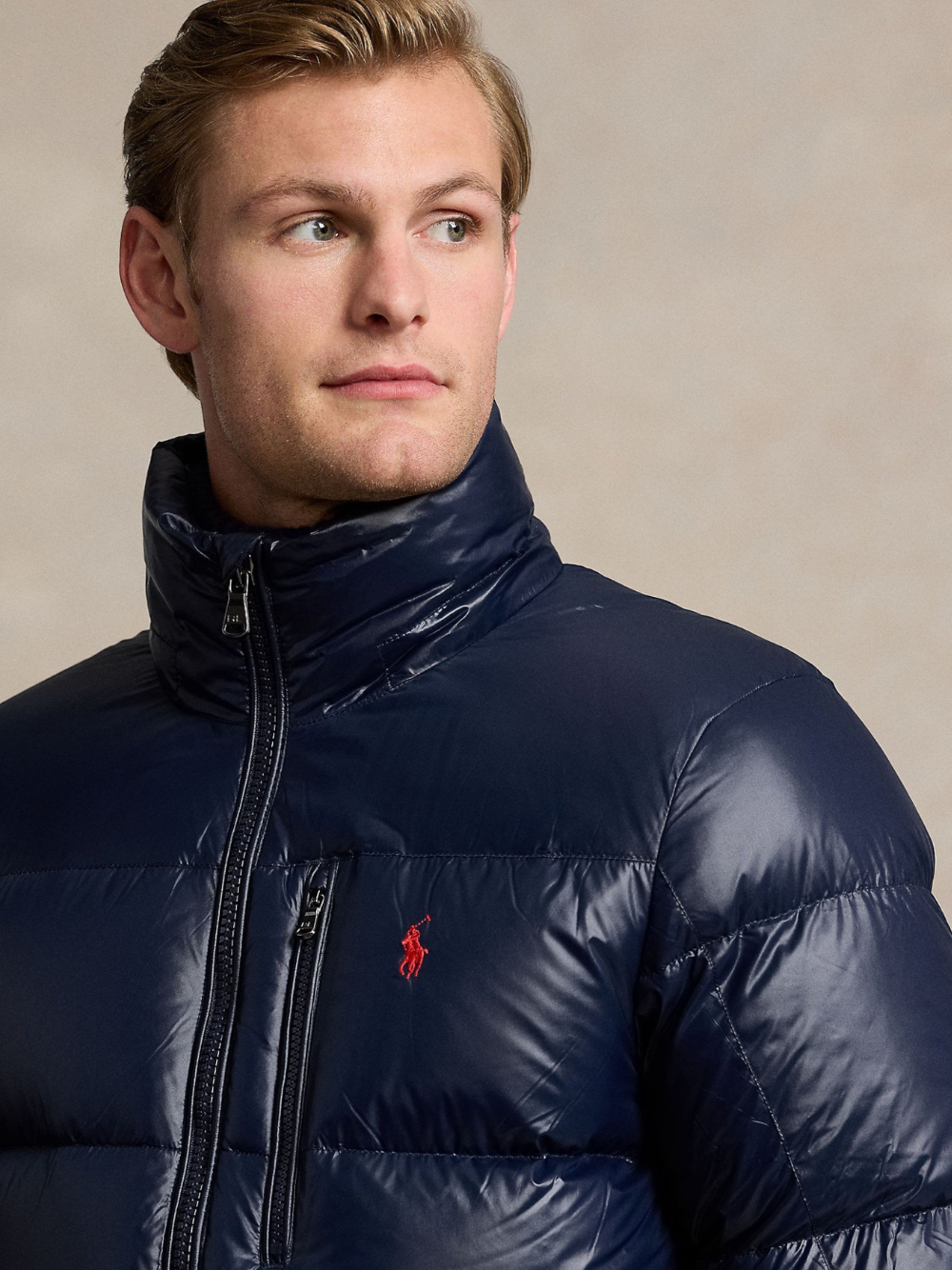 RALPH LAUREN Logo Patch Embroidered Puffer Jacket Navy