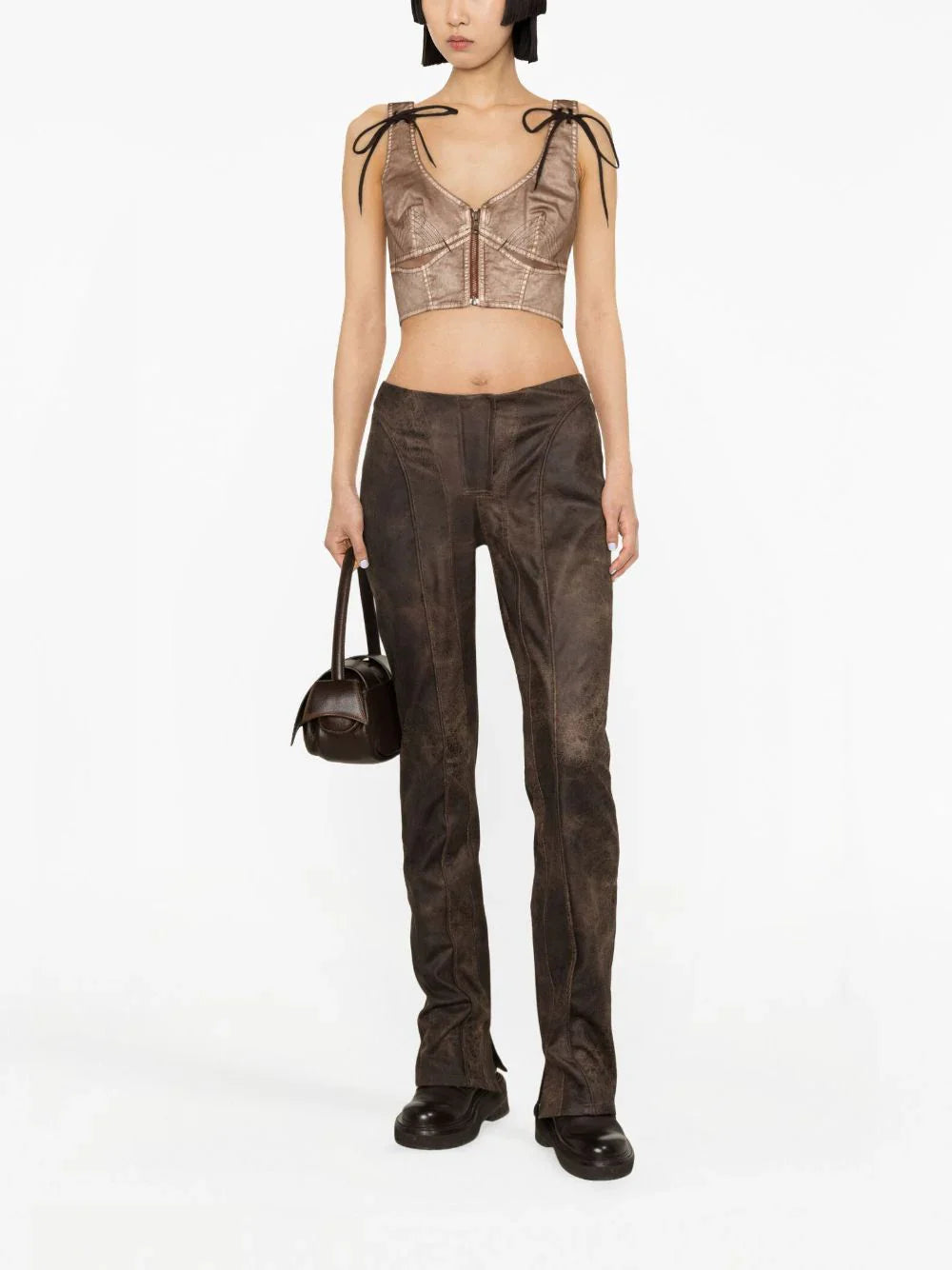 JEAN PAUL GAULTIER WOMEN Laced Up Crop Top Light Brown