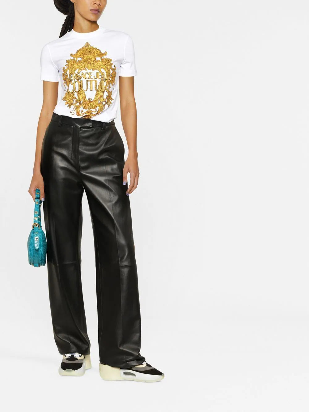 VERSACE WOMEN Baroque Crystal Logo T-Shirt White
