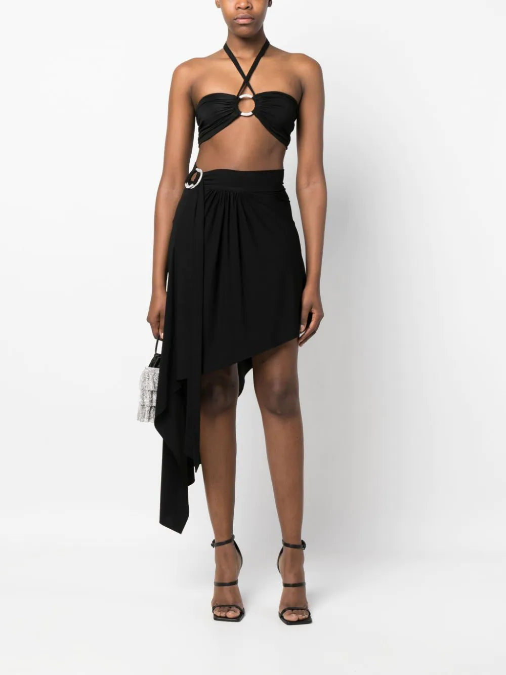ALEXANDRE VAUTHIER WOMEN Embellished-ring Halterneck Crop Top Black
