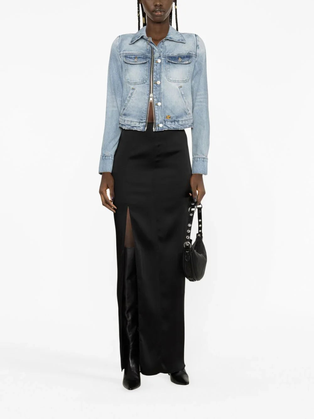COURREGES WOMEN Zipped Up Denim Jacket Light Blue hi