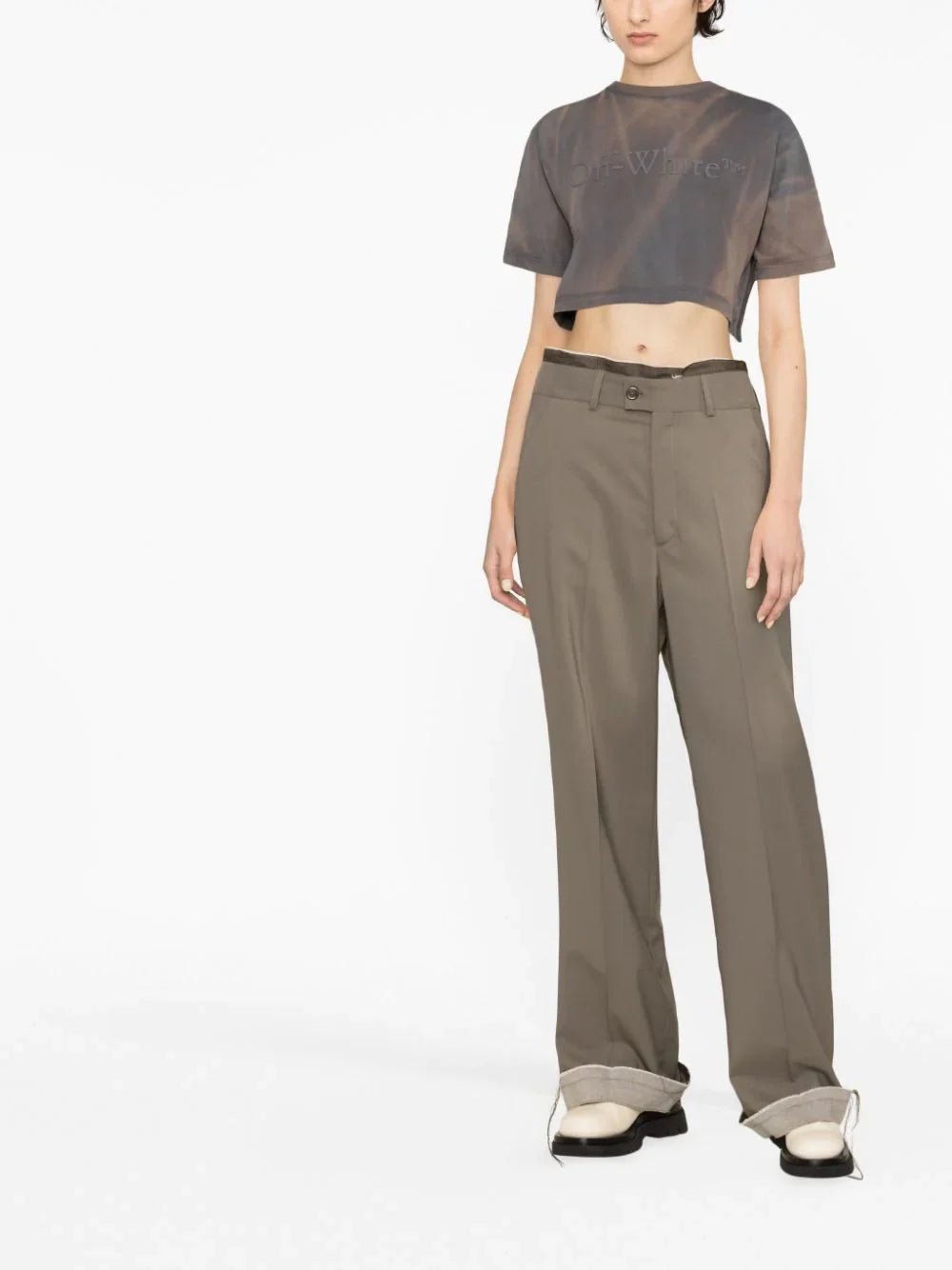 OFF-WHITE WOMEN Laundry Crop T-Shirt Brown/Brown