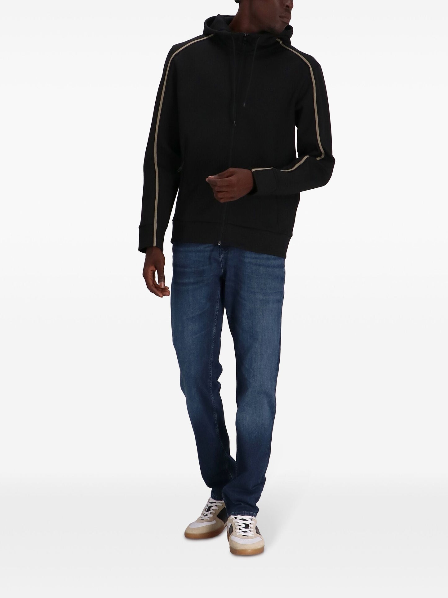 BOSS Logo Drawstring Tape Embellished Zip Hoodie Black