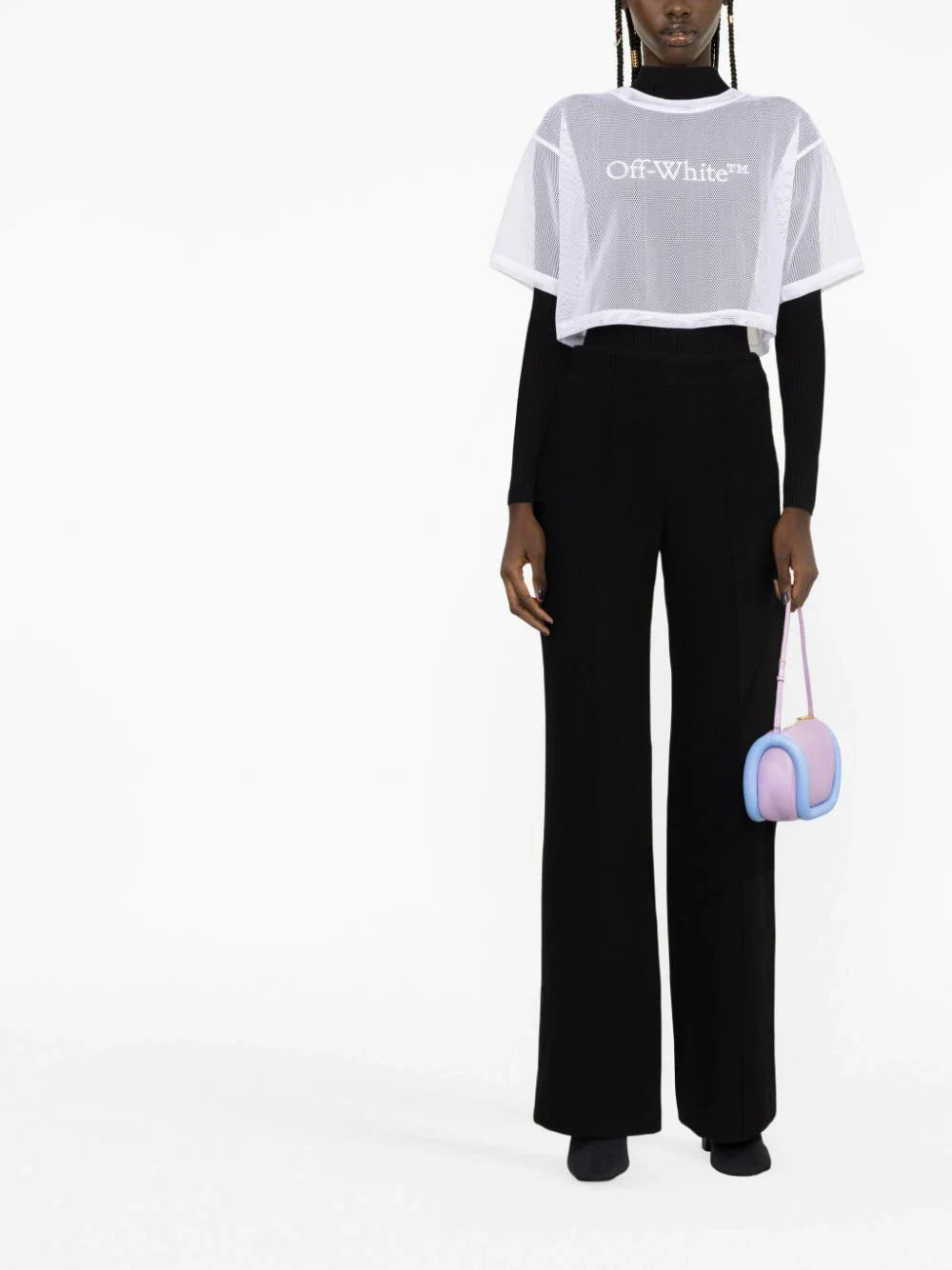 OFF-WHITE WOMEN Bookish Mesh Crop Tee White
