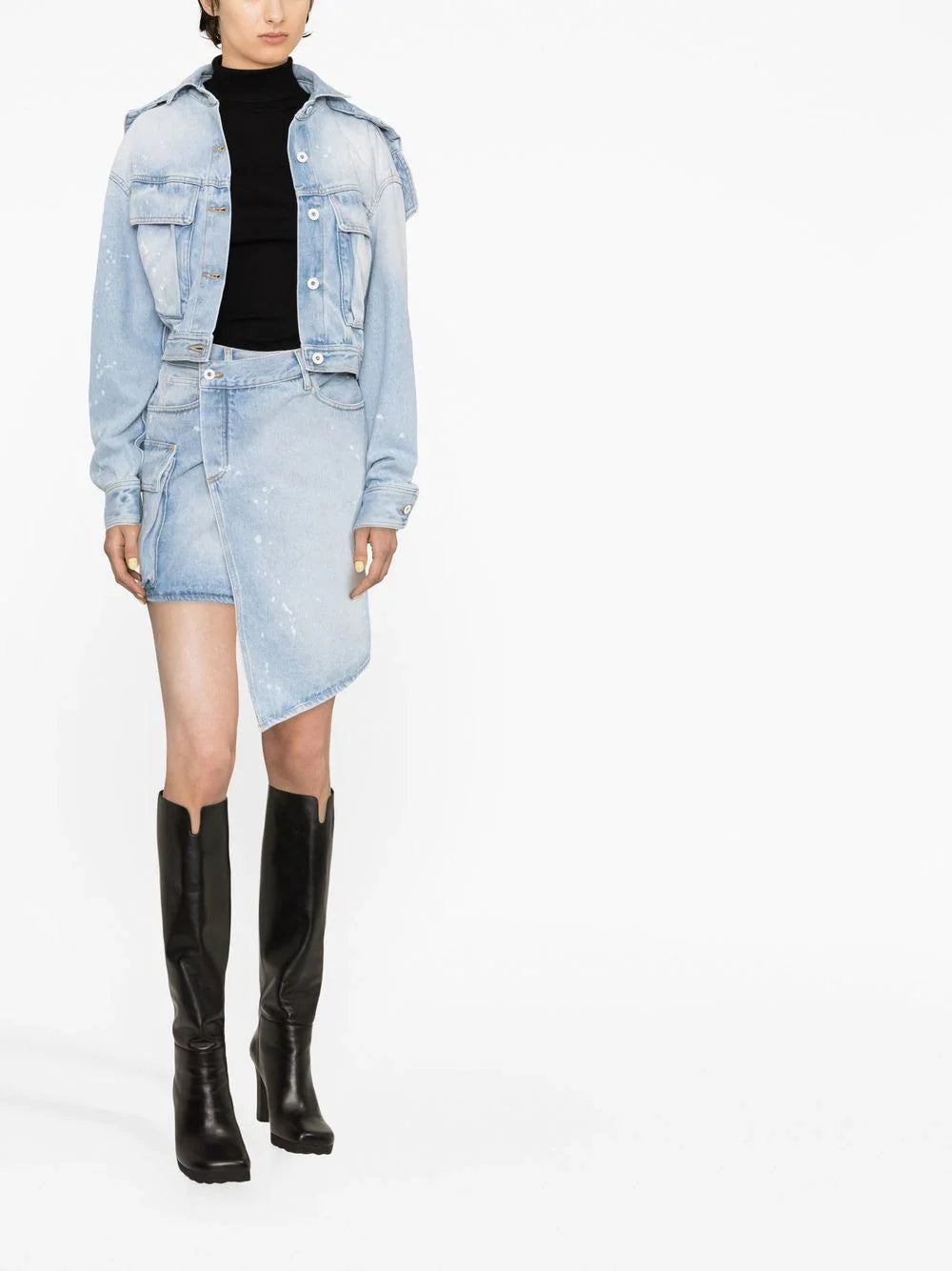 OFF-WHITE WOMEN Toybox Painted Hooded Denim Jacket Light Blue/White