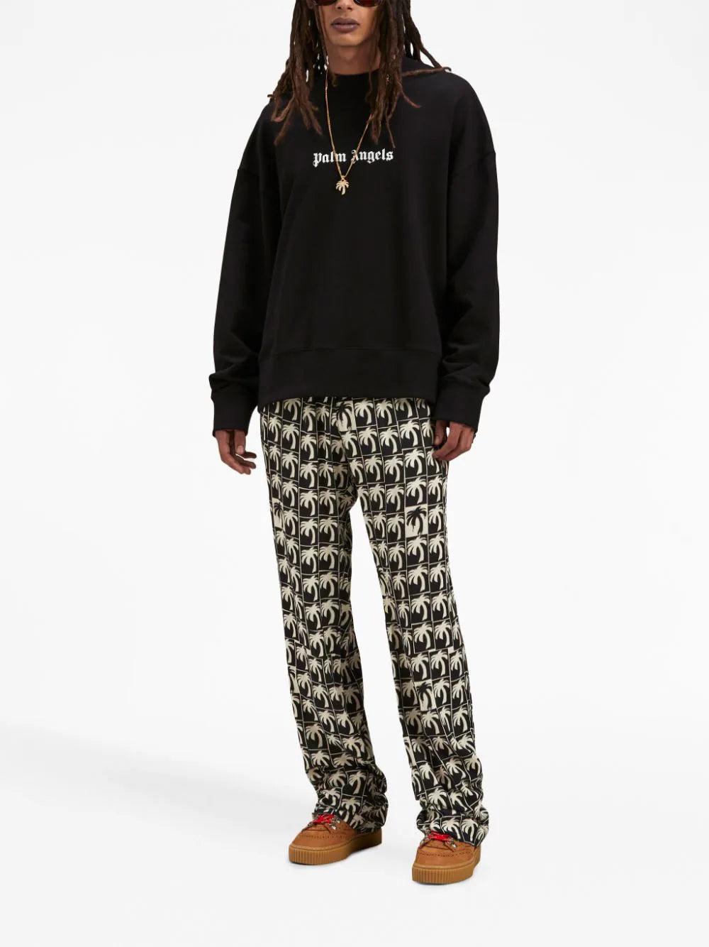 PALM ANGELS Logo Print Crewneck Black/White