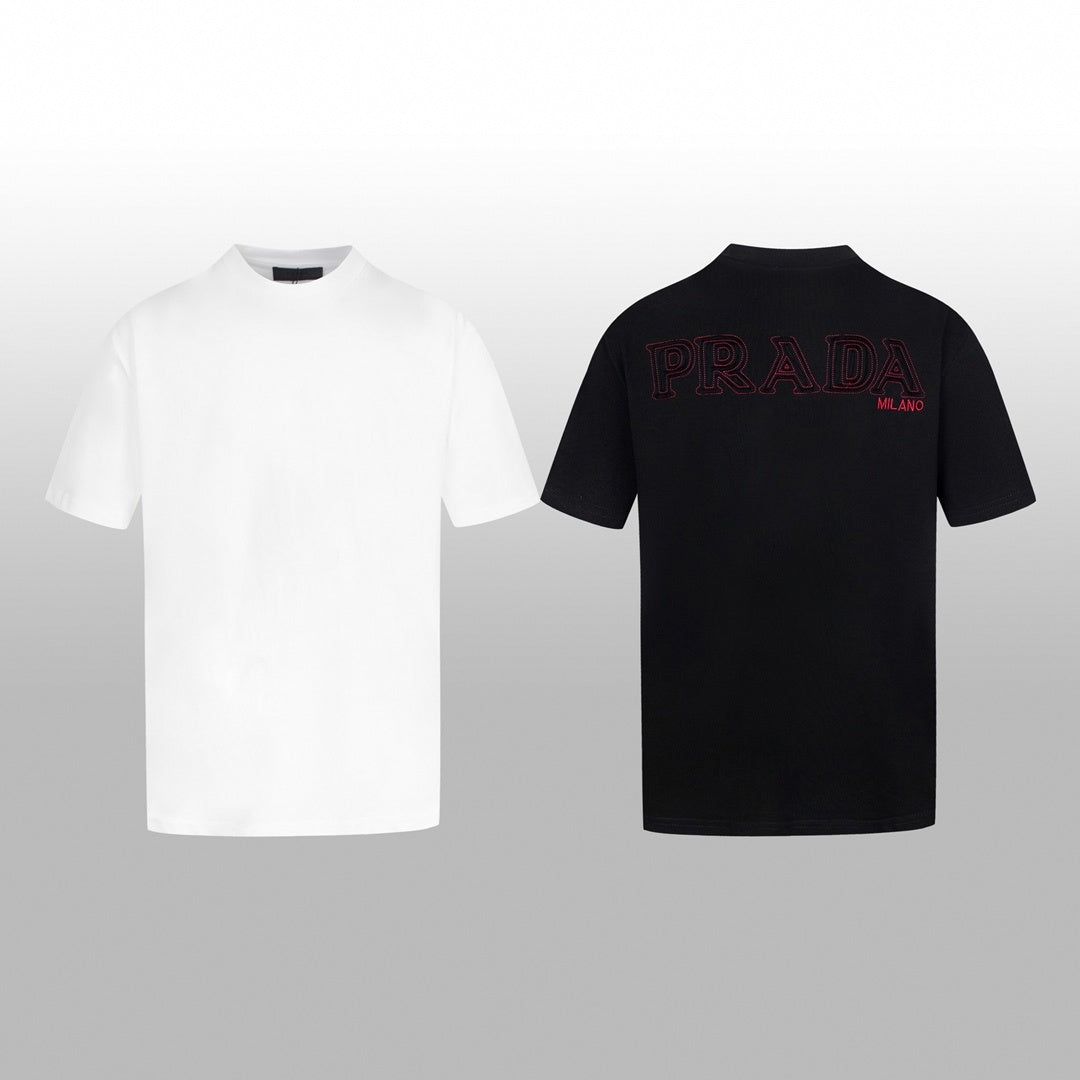 Prada Milano T-Shirt with Red Embroidered Logo