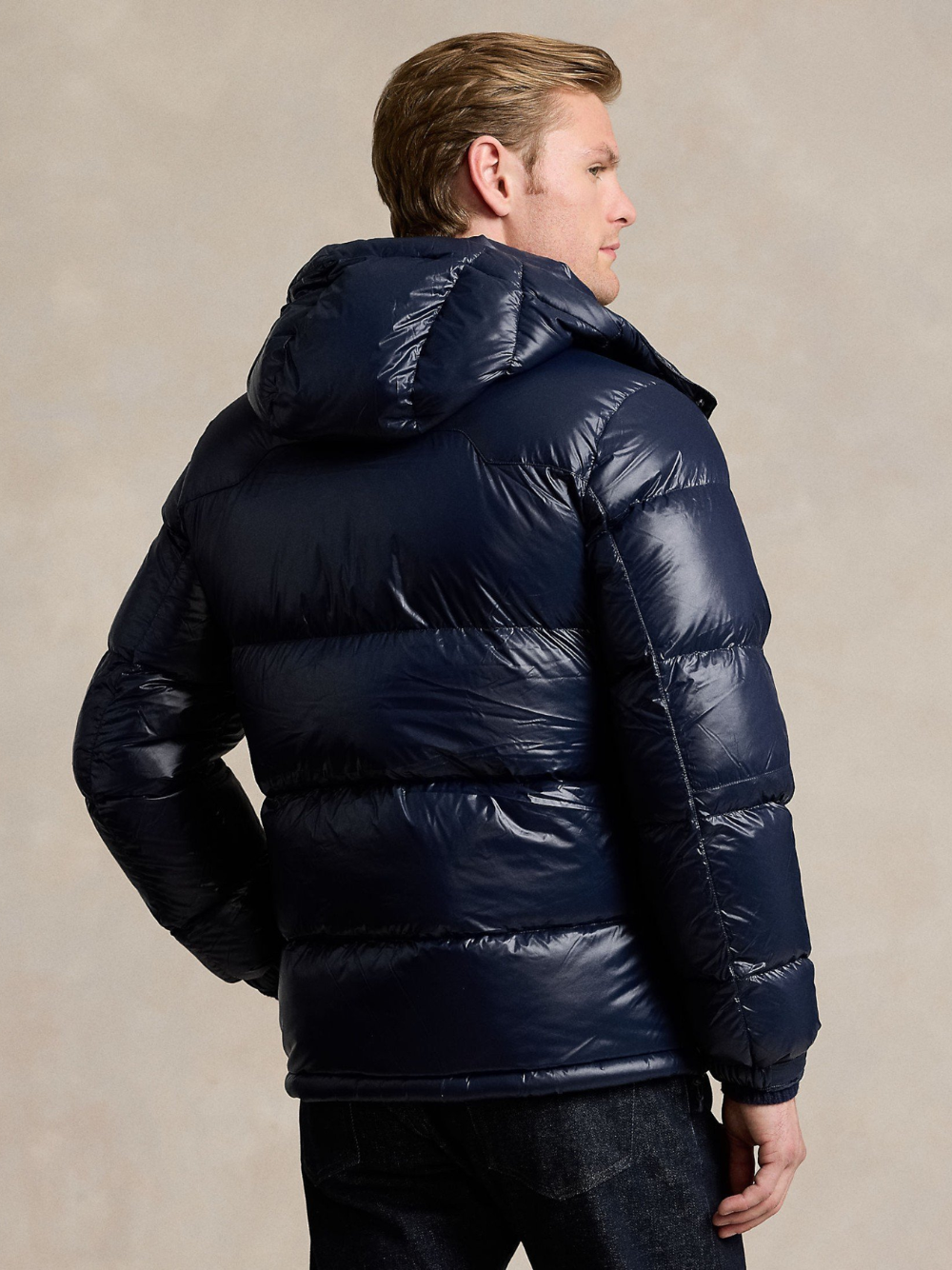 RALPH LAUREN Logo Patch Embroidered Puffer Jacket Navy