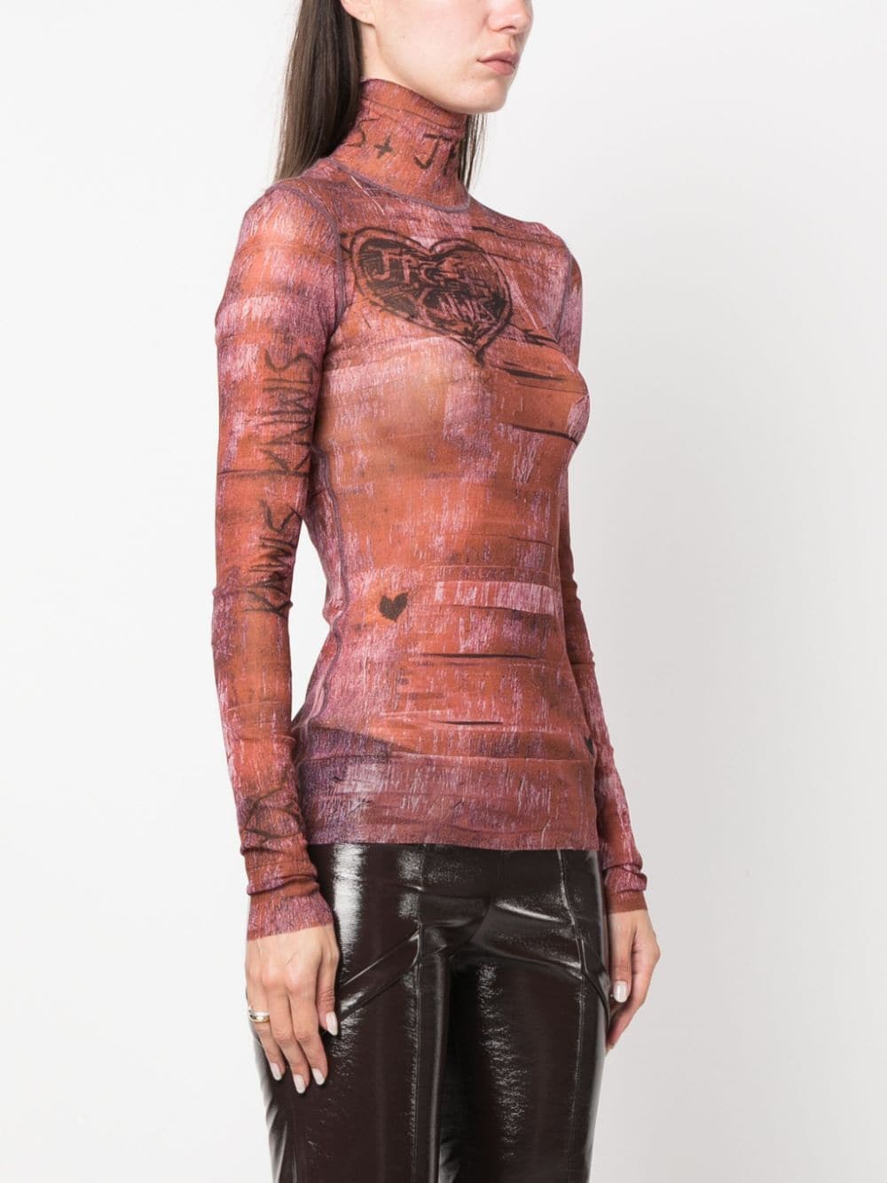 JEAN PAUL GAULTIER WOMEN High Neck Long Sleeves Printed Top Brown