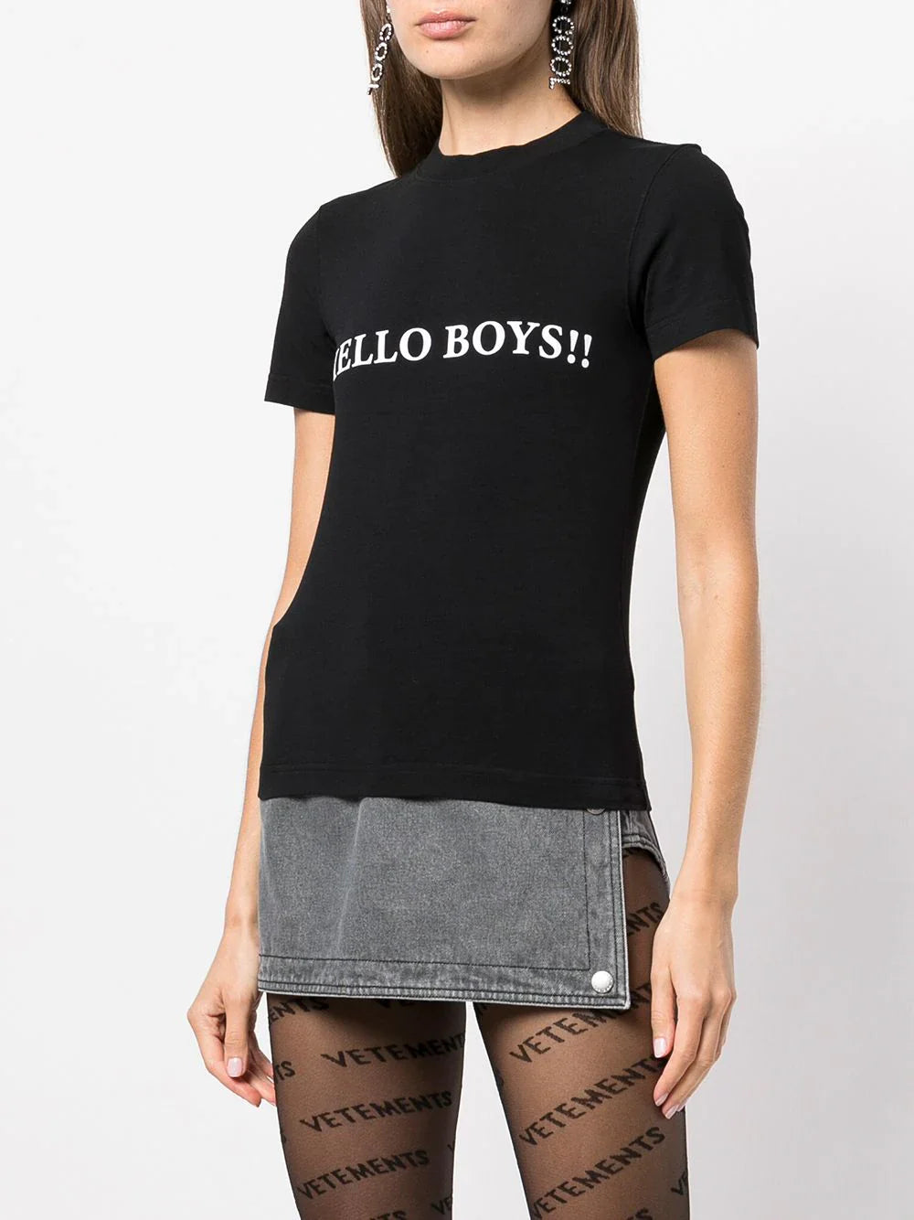 VETEMENTS WOMEN Hello Boys Graphic Print T-Shirt Black