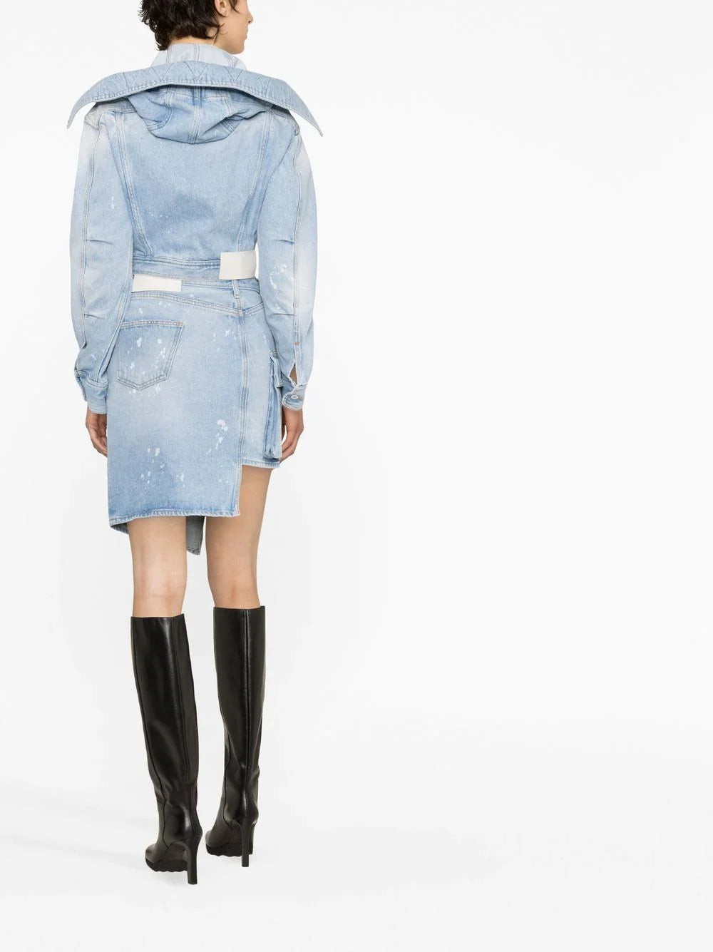 OFF-WHITE WOMEN Toybox Painted Hooded Denim Jacket Light Blue/White