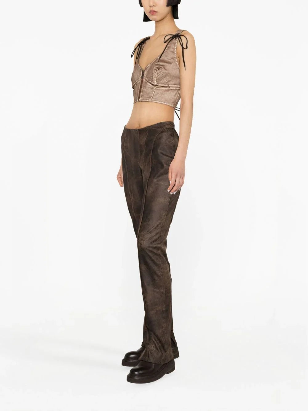 JEAN PAUL GAULTIER WOMEN Laced Up Crop Top Light Brown