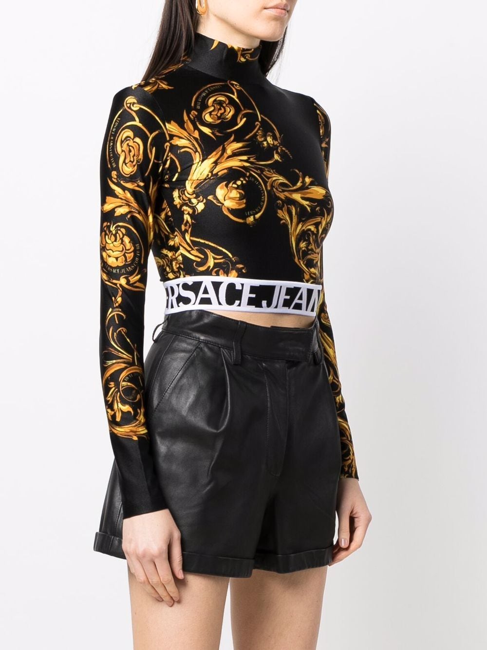VERSACE WOMEN Baroque Print Cropped Top Black