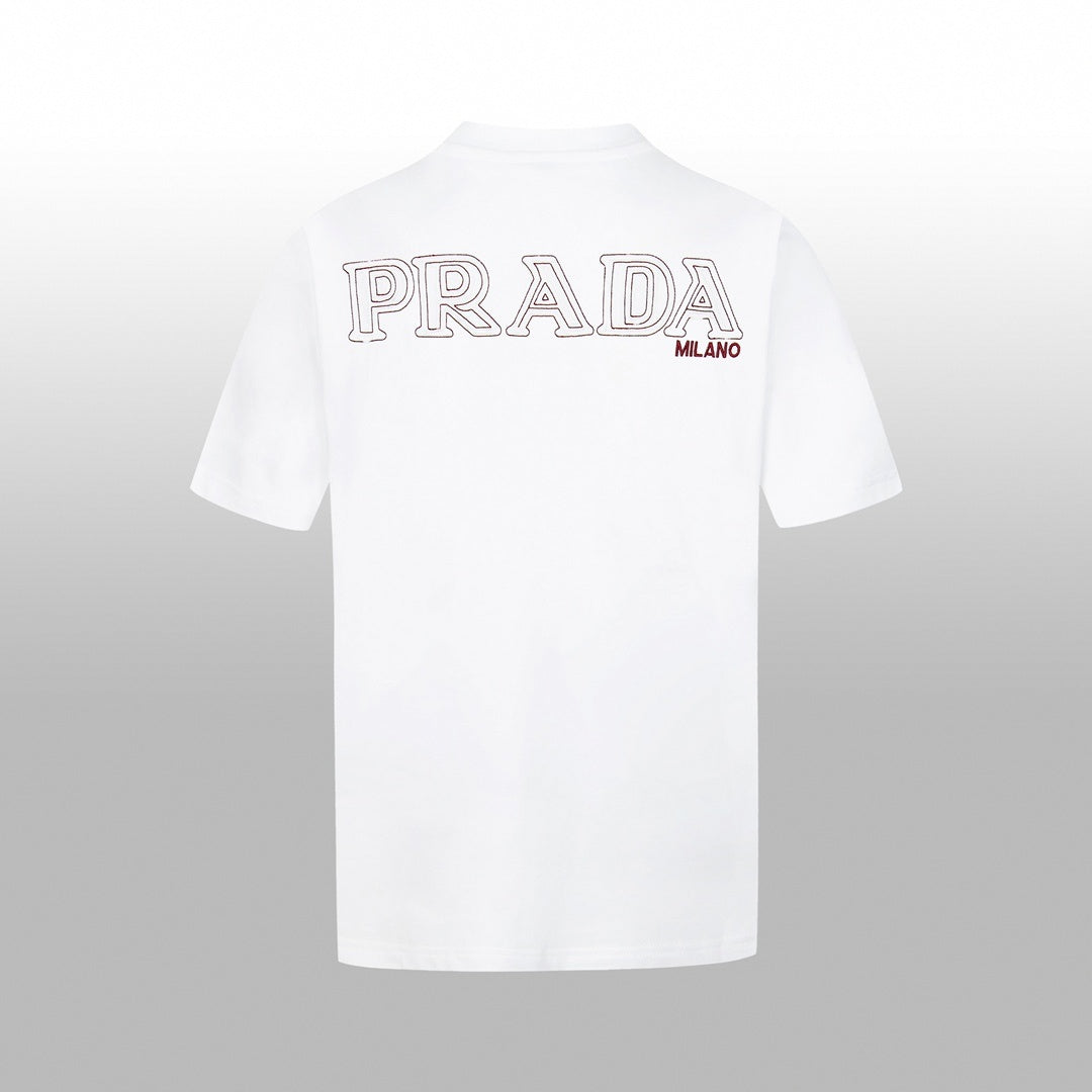 Prada Milano T-Shirt with Red Embroidered Logo