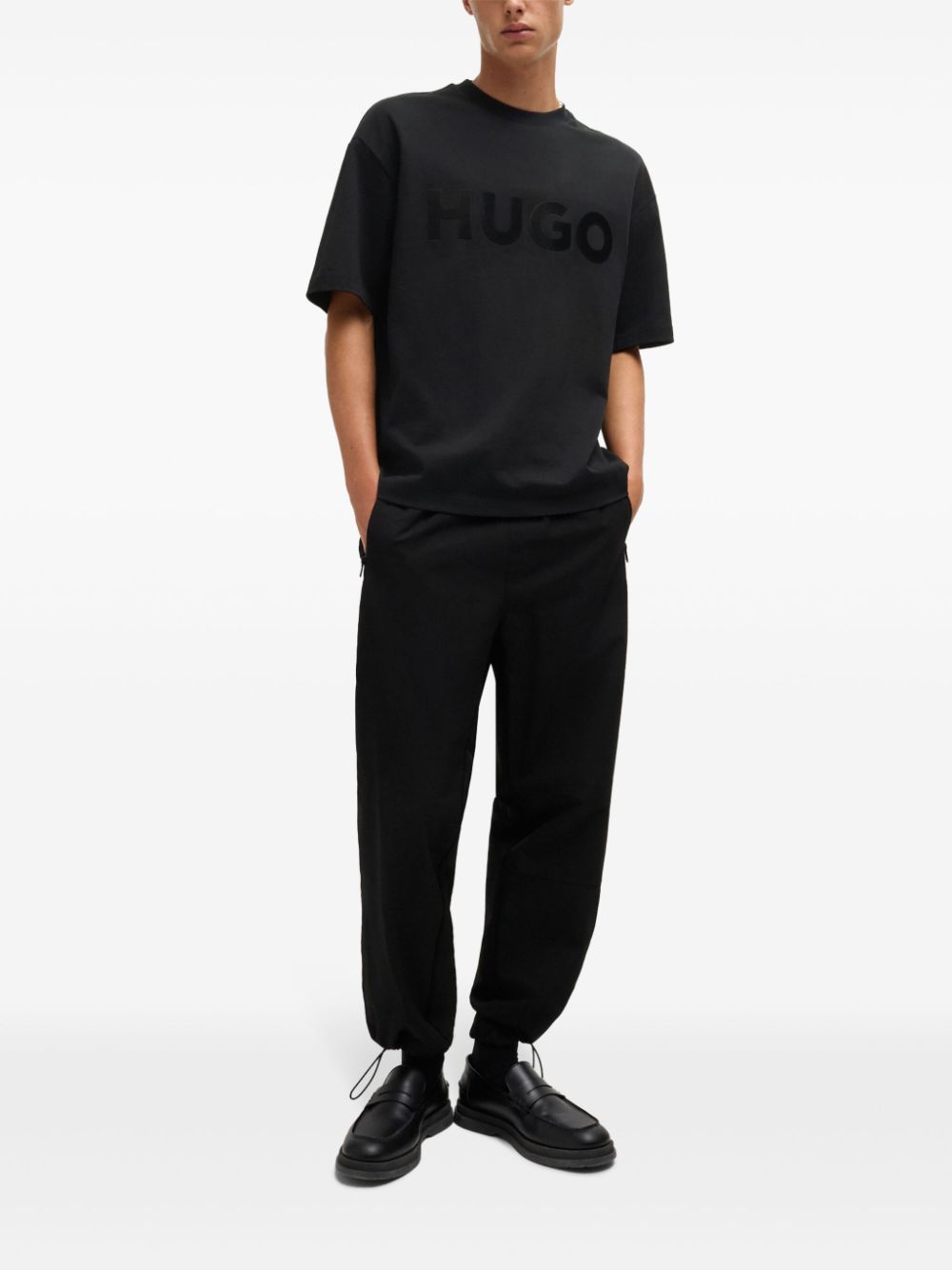 HUGO Dinkee Logo Print Cotton Oversized-Fit T-Shirt Black