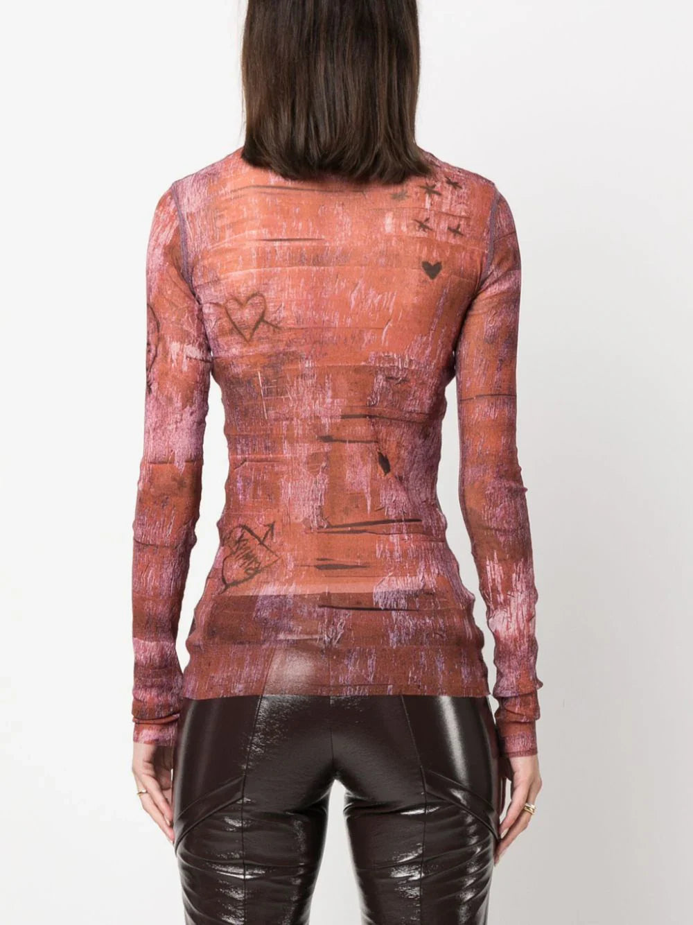 JEAN PAUL GAULTIER WOMEN High Neck Long Sleeves Printed Top Brown