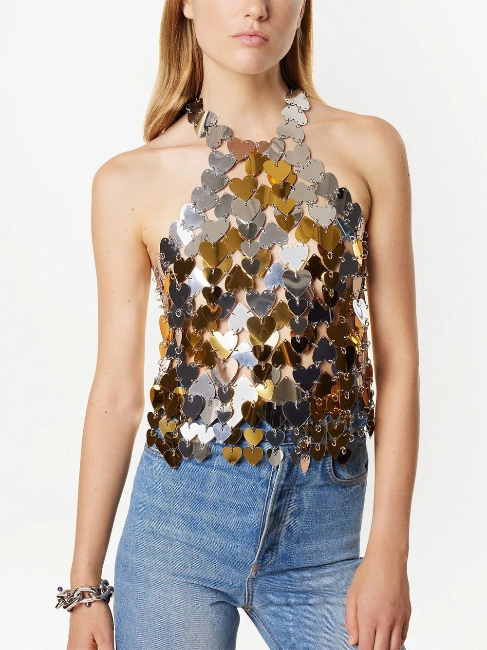 PACO RABANNE WOMEN Heart Chainmail Top Silver/Gold