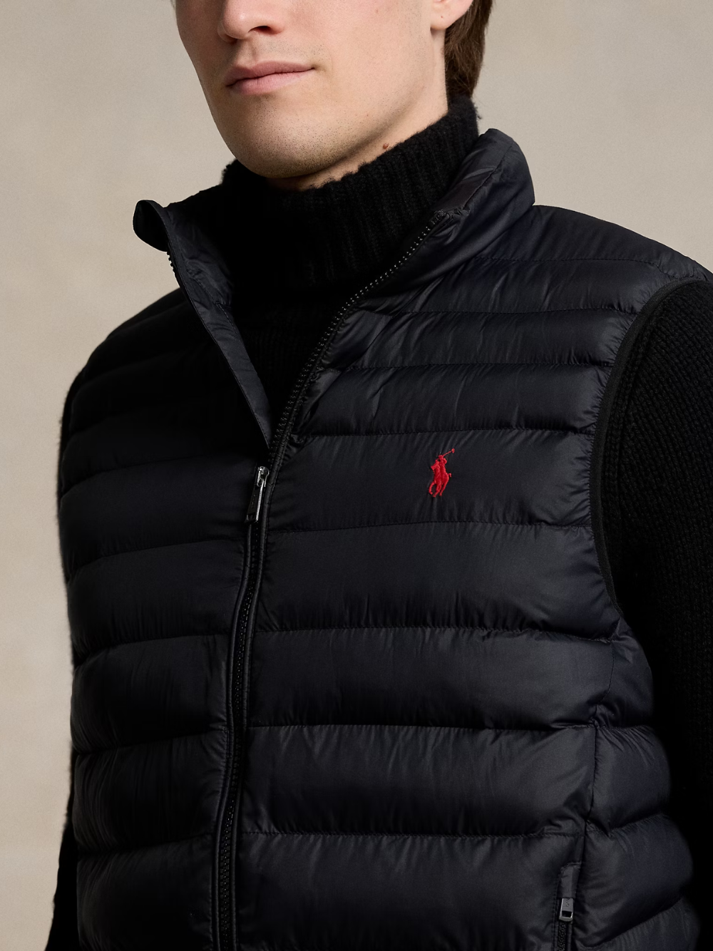 RALPH LAUREN Logo Patch Embroidered Terra Padded Zipped Gilet Black