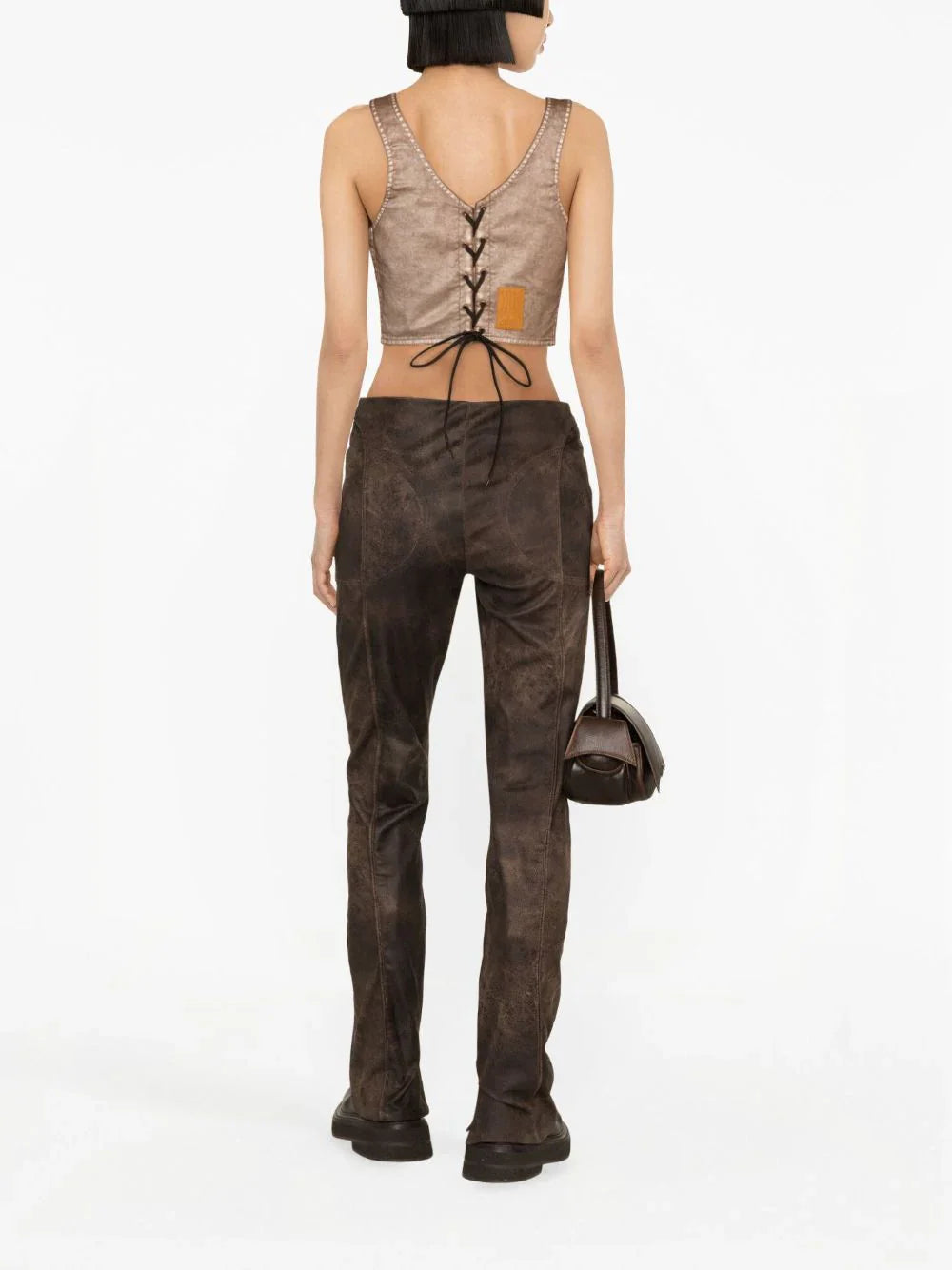 JEAN PAUL GAULTIER WOMEN Laced Up Crop Top Light Brown